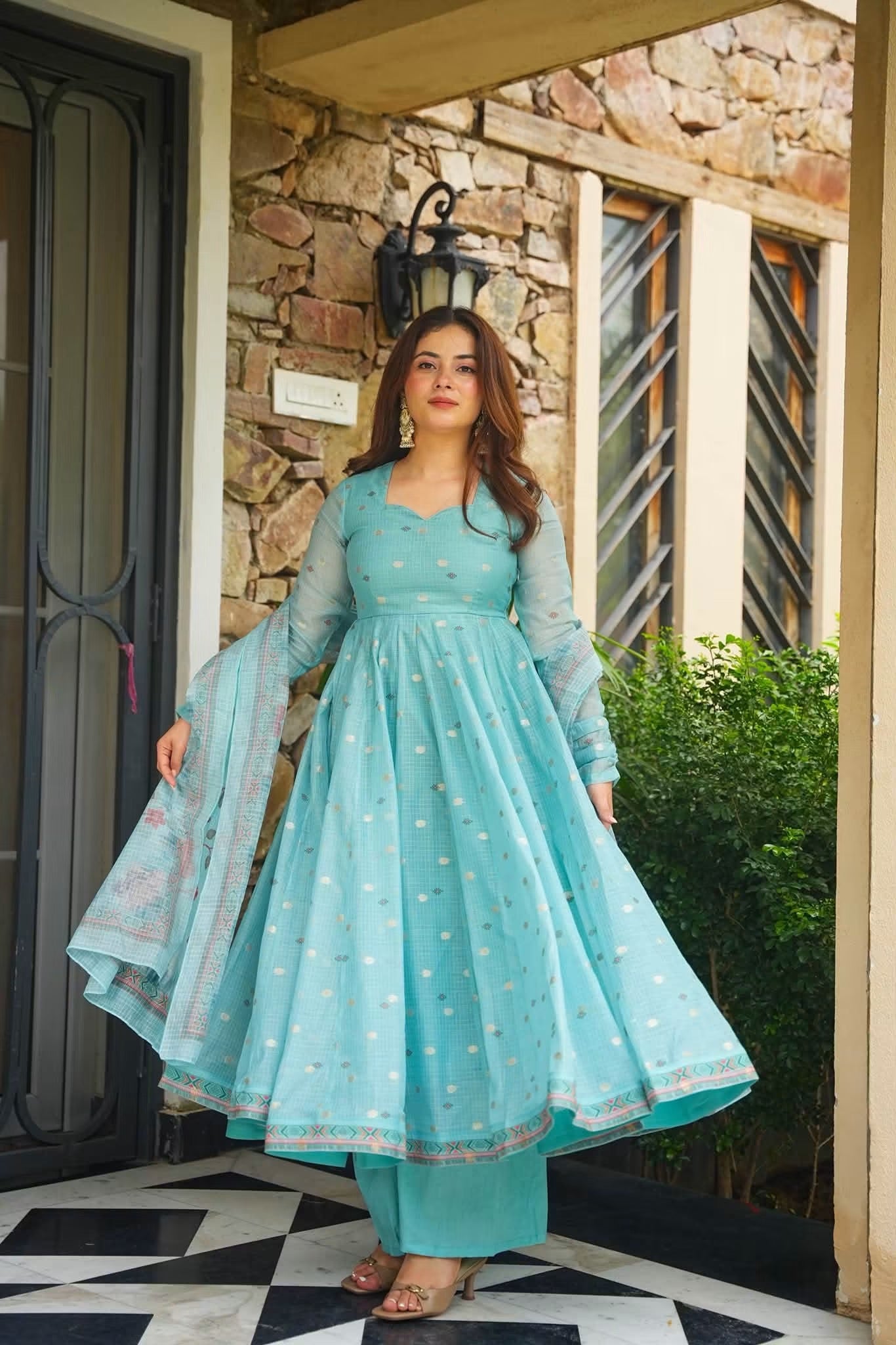 Aarshika Kota Doria Anarkali Suit Set