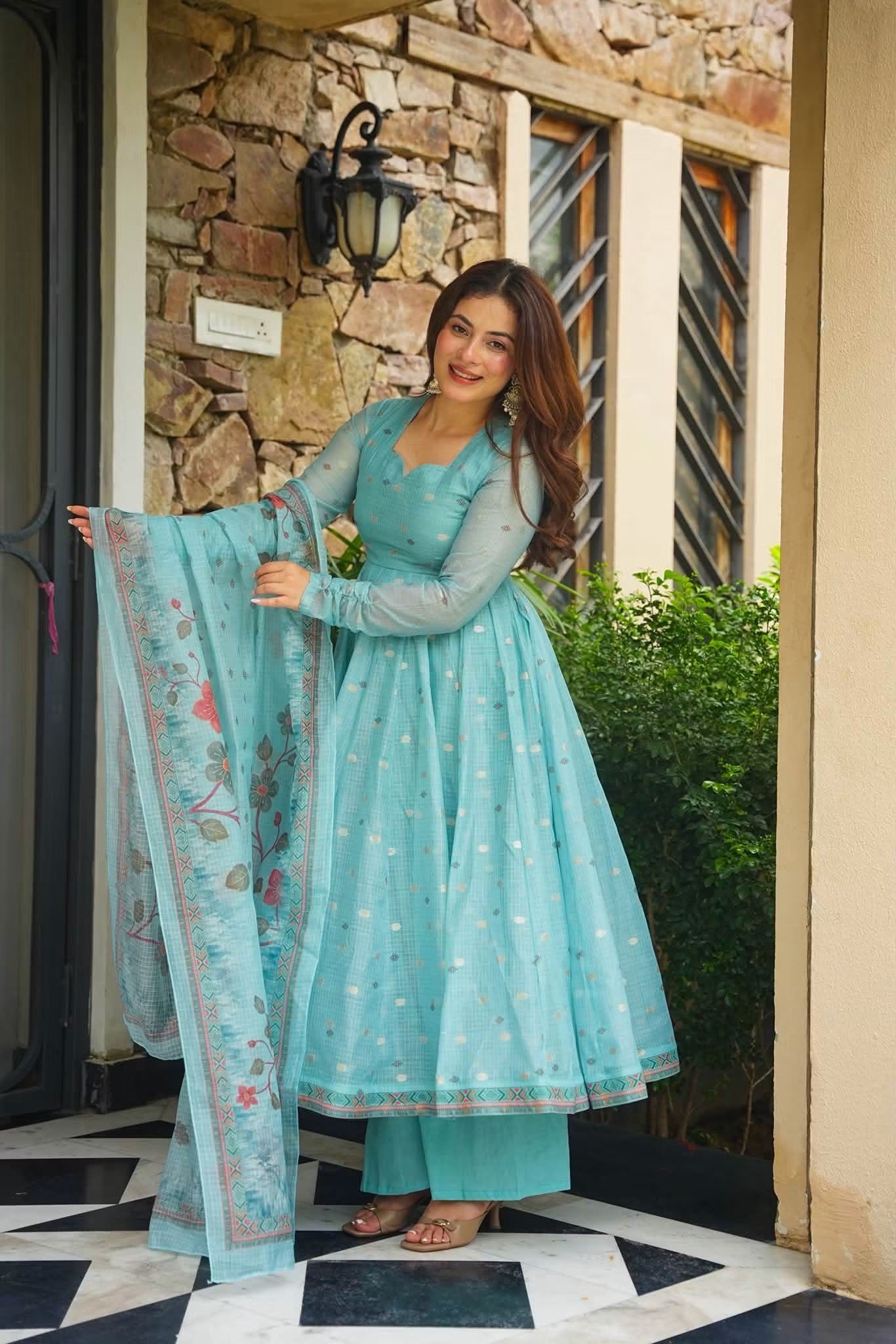 Aarshika Kota Doria Anarkali Suit Set