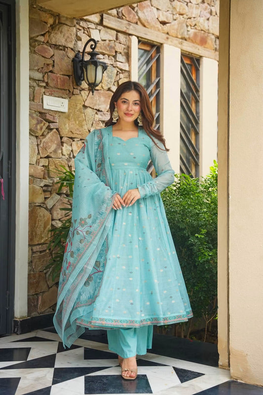 Aarshika Kota Doria Anarkali Suit Set