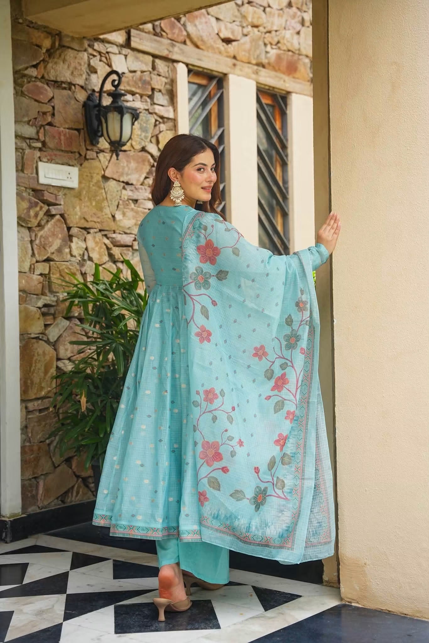 Aarshika Kota Doria Anarkali Suit Set