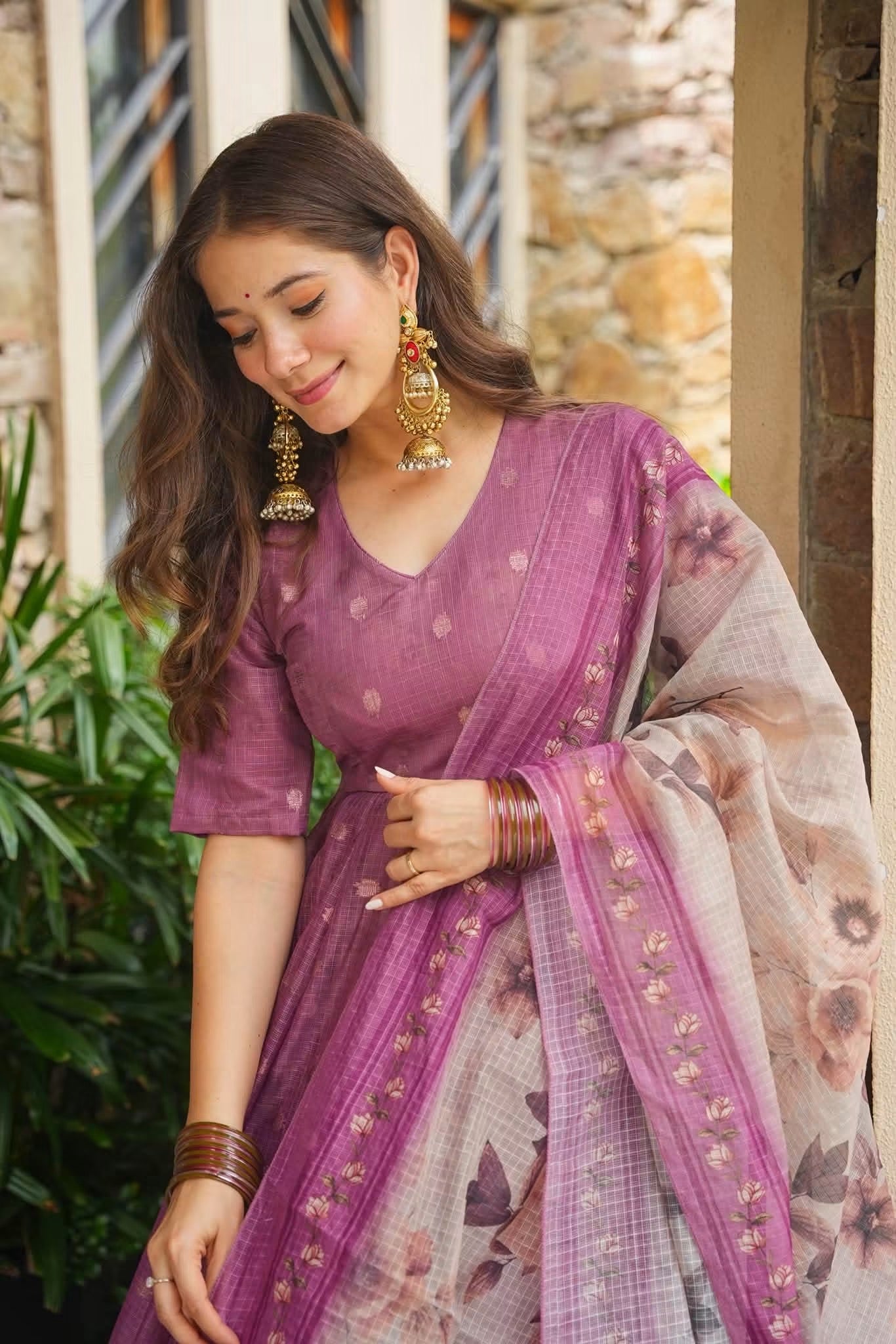 Bhoomira Kota Doria Anarkali Suit Set