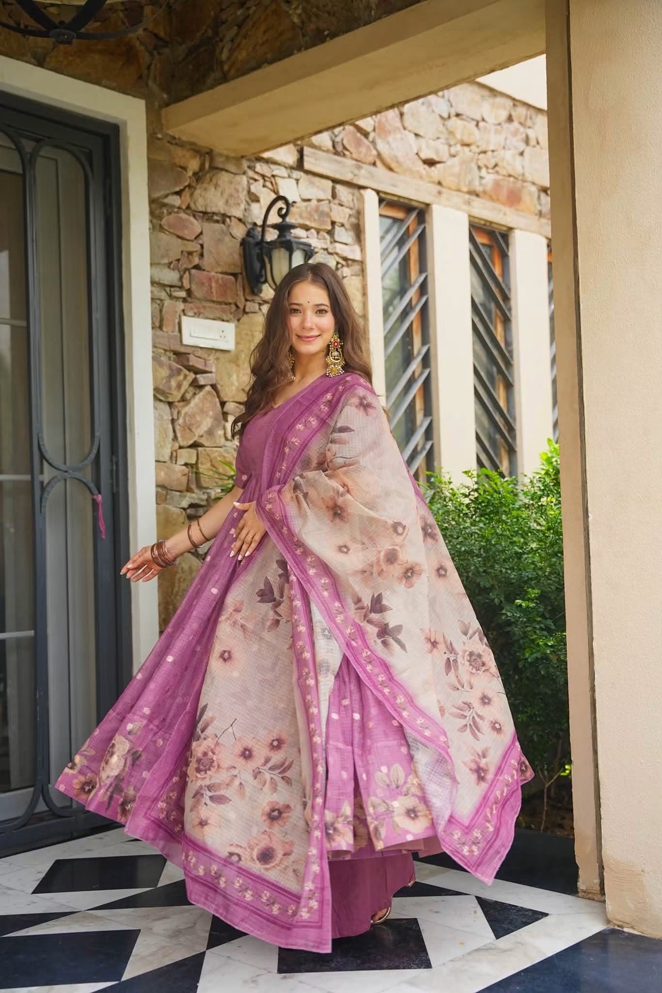 Bhoomira Kota Doria Anarkali Suit Set