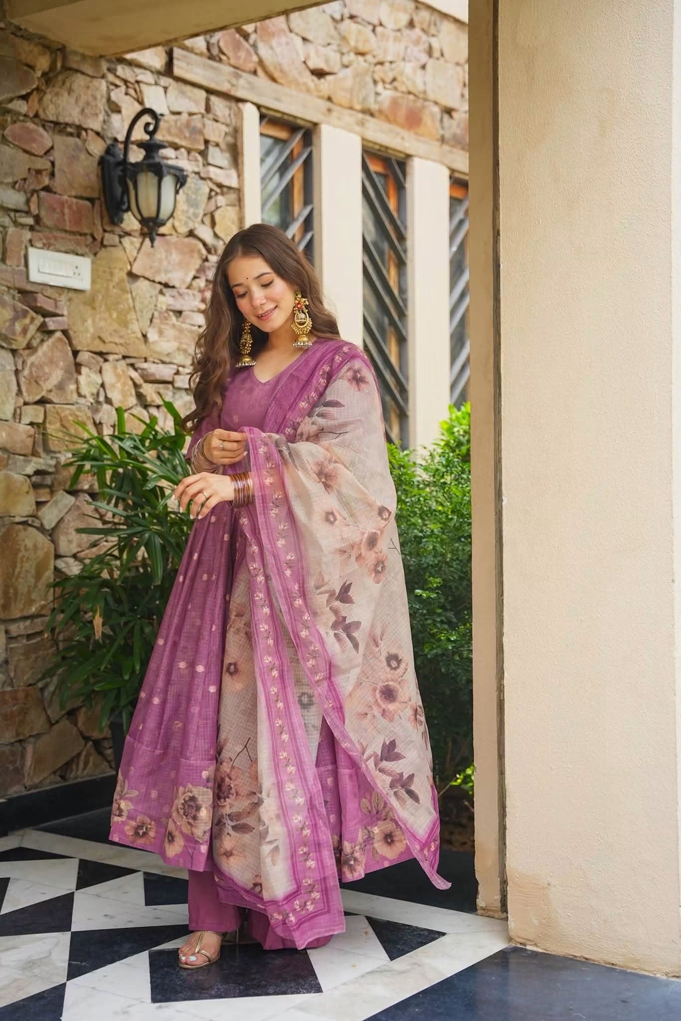 Bhoomira Kota Doria Anarkali Suit Set