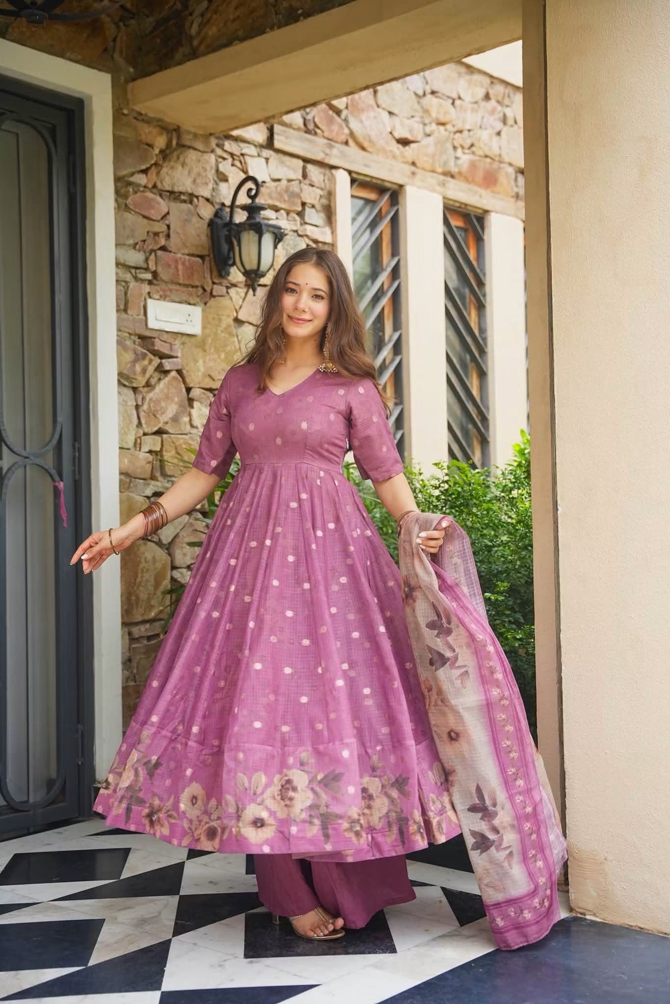 Bhoomira Kota Doria Anarkali Suit Set