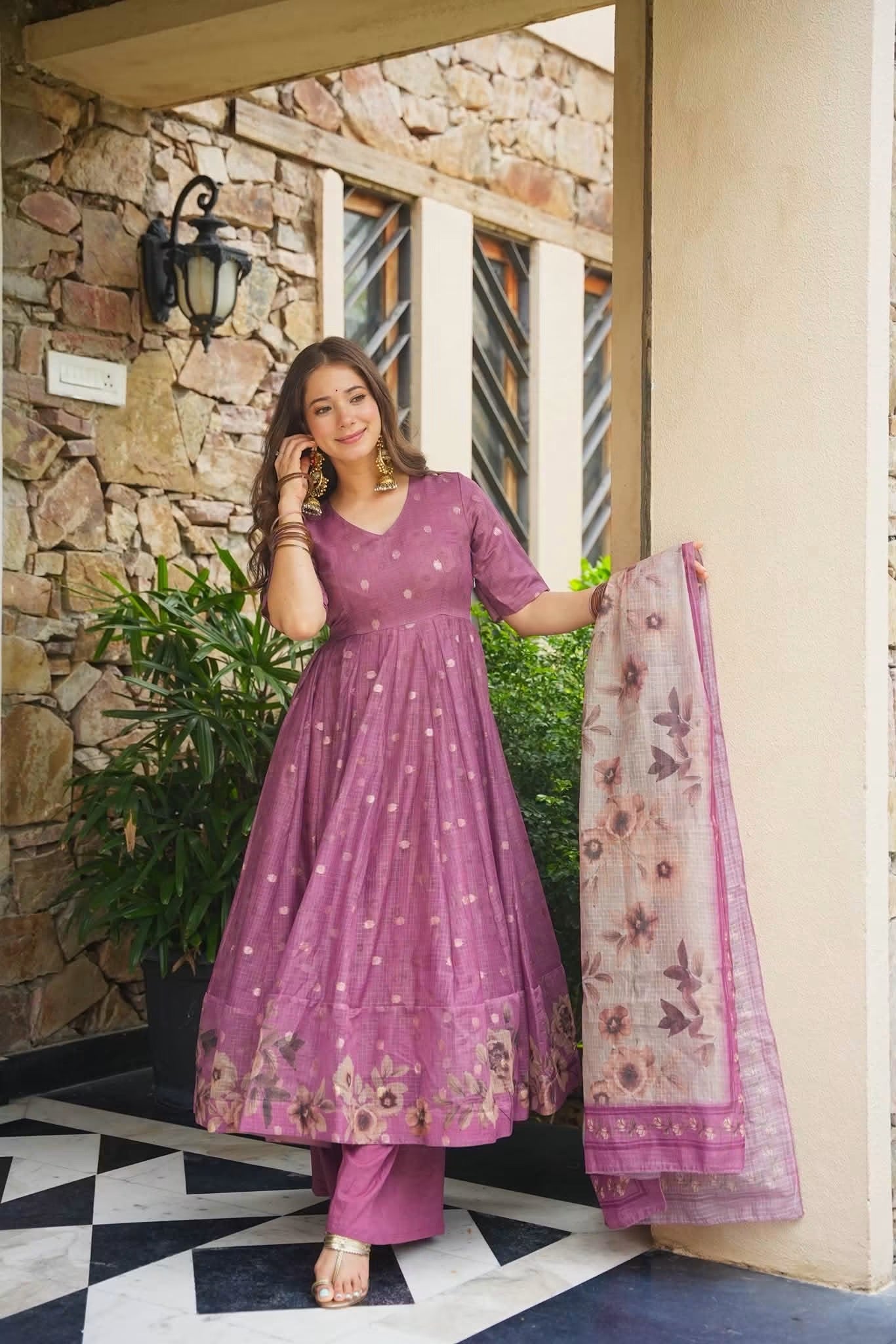 Bhoomira Kota Doria Anarkali Suit Set