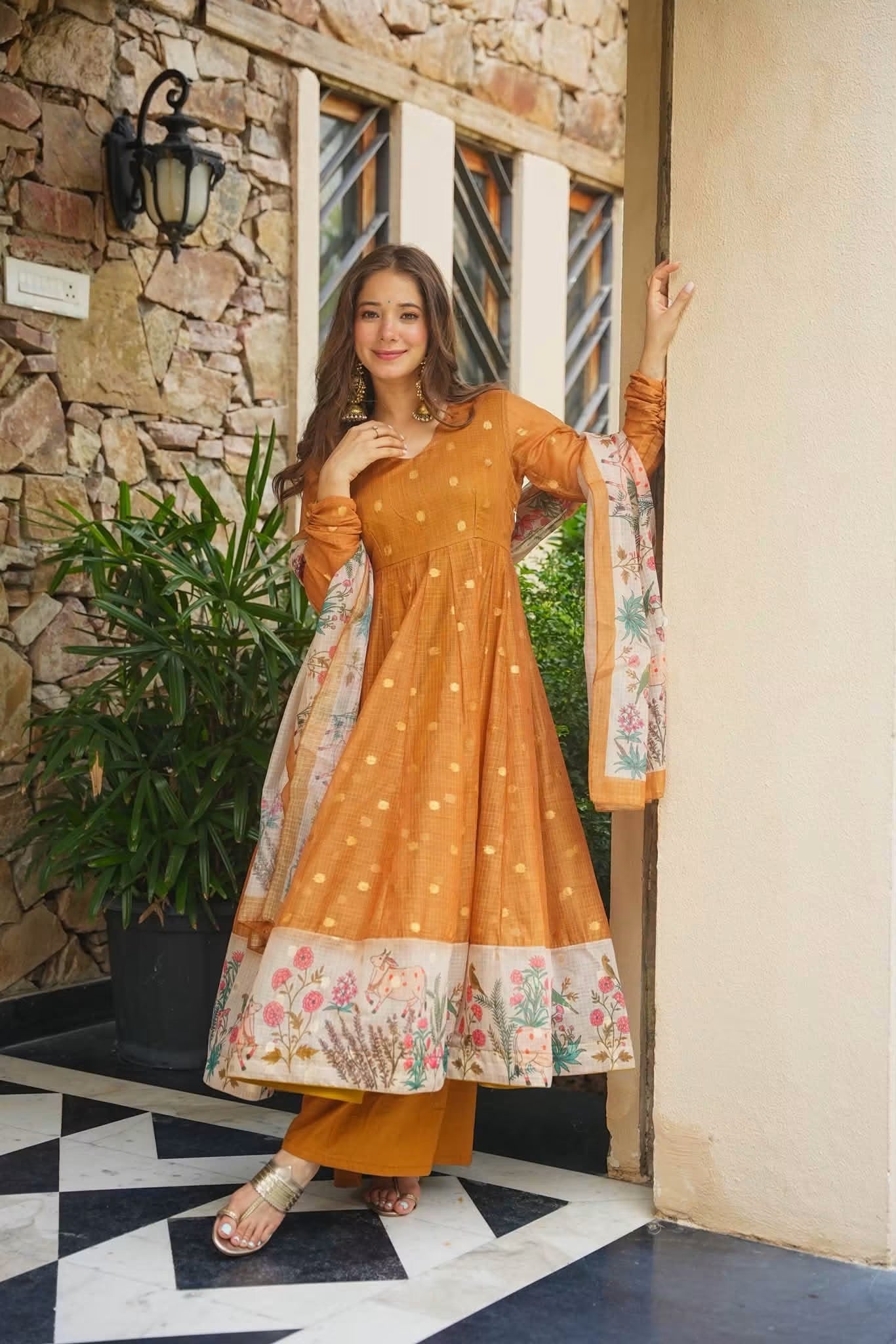 Iravya Kota Doria Anarkali Suit Set
