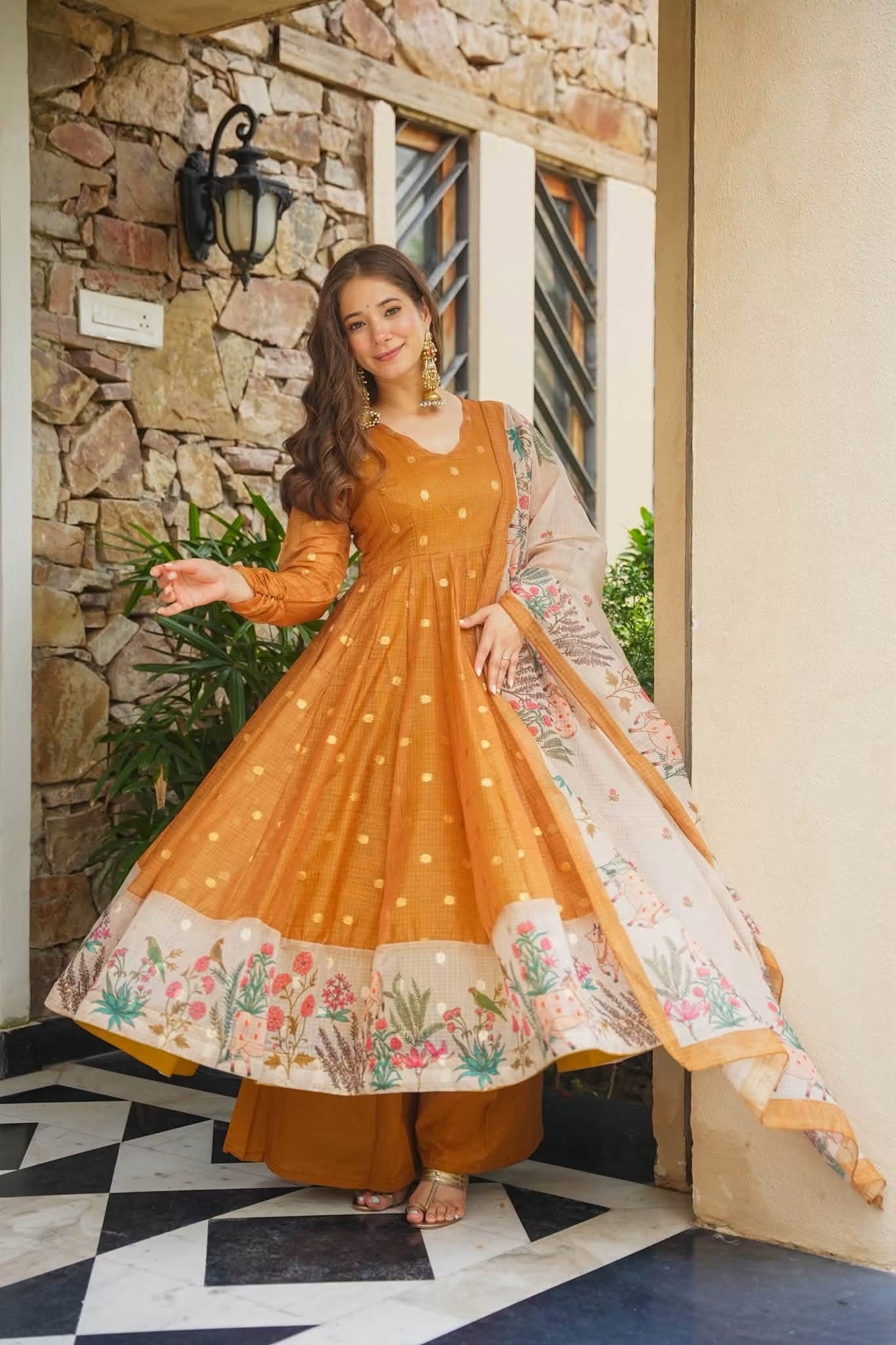 Iravya Kota Doria Anarkali Suit Set