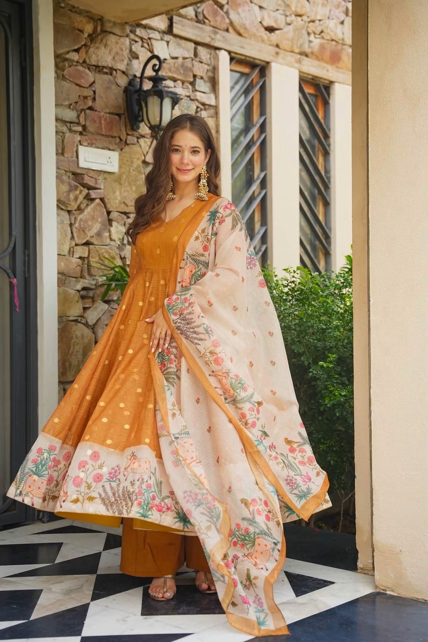 Iravya Kota Doria Anarkali Suit Set