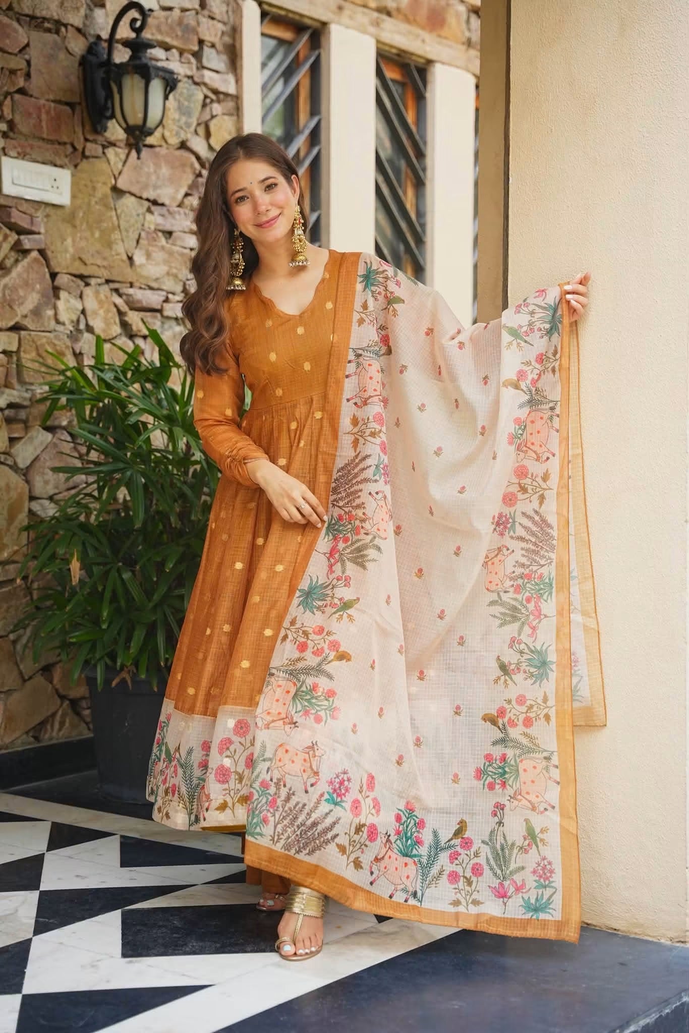Iravya Kota Doria Anarkali Suit Set