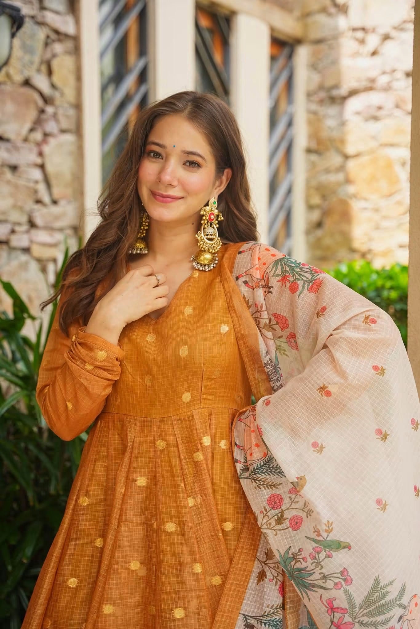 Iravya Kota Doria Anarkali Suit Set