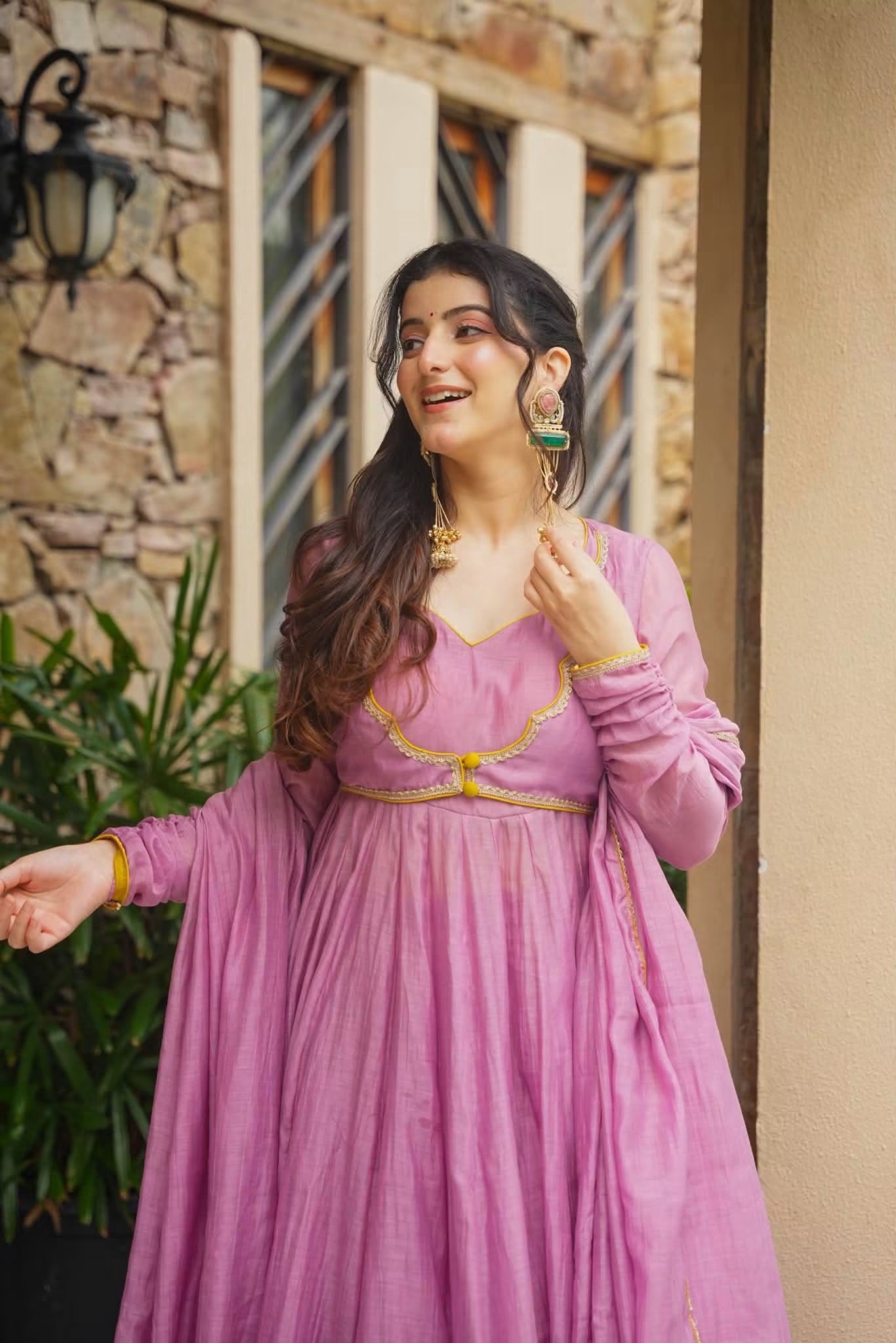 Qaireena Chanderi Anarkali Suit Set