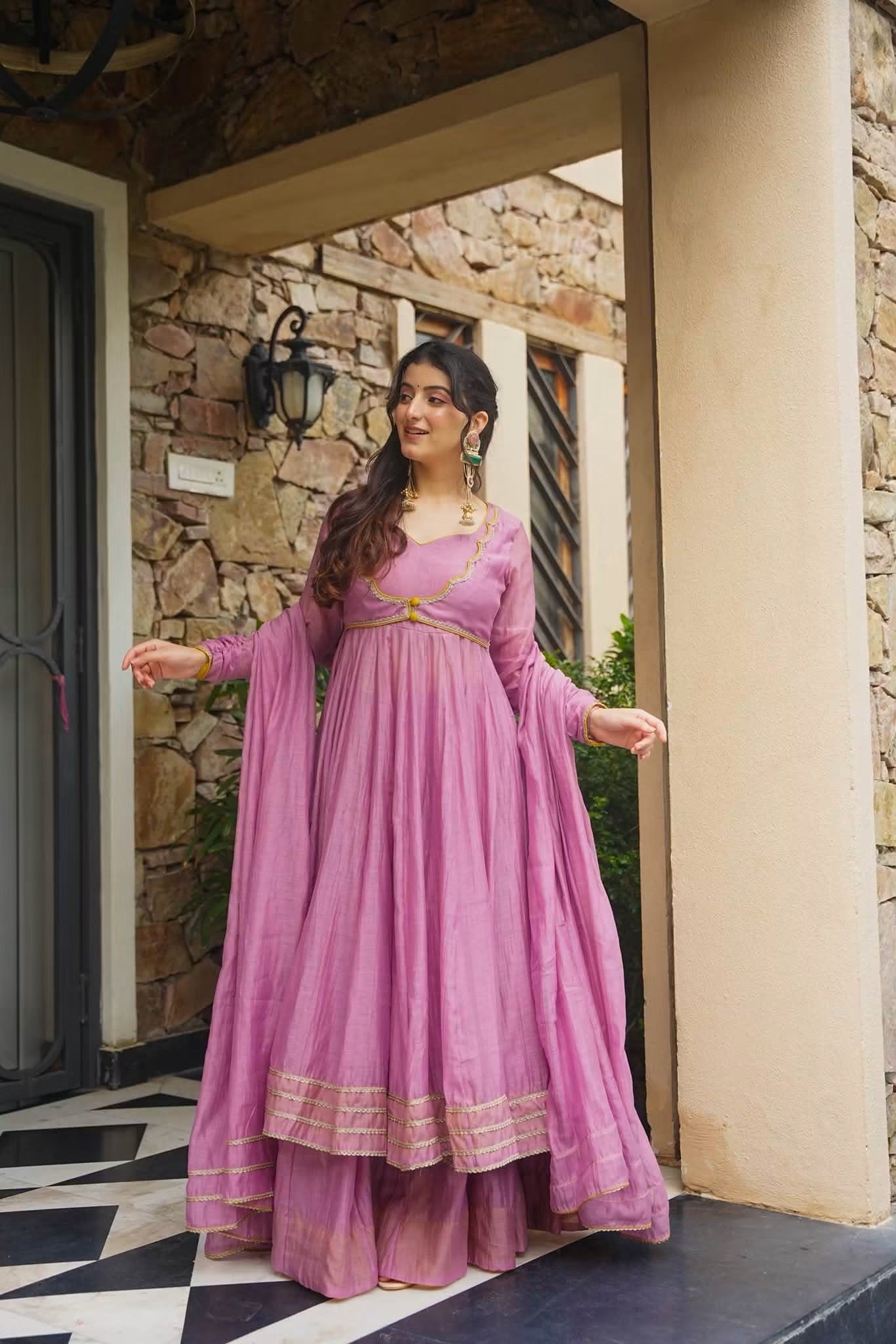 Qaireena Chanderi Anarkali Suit Set