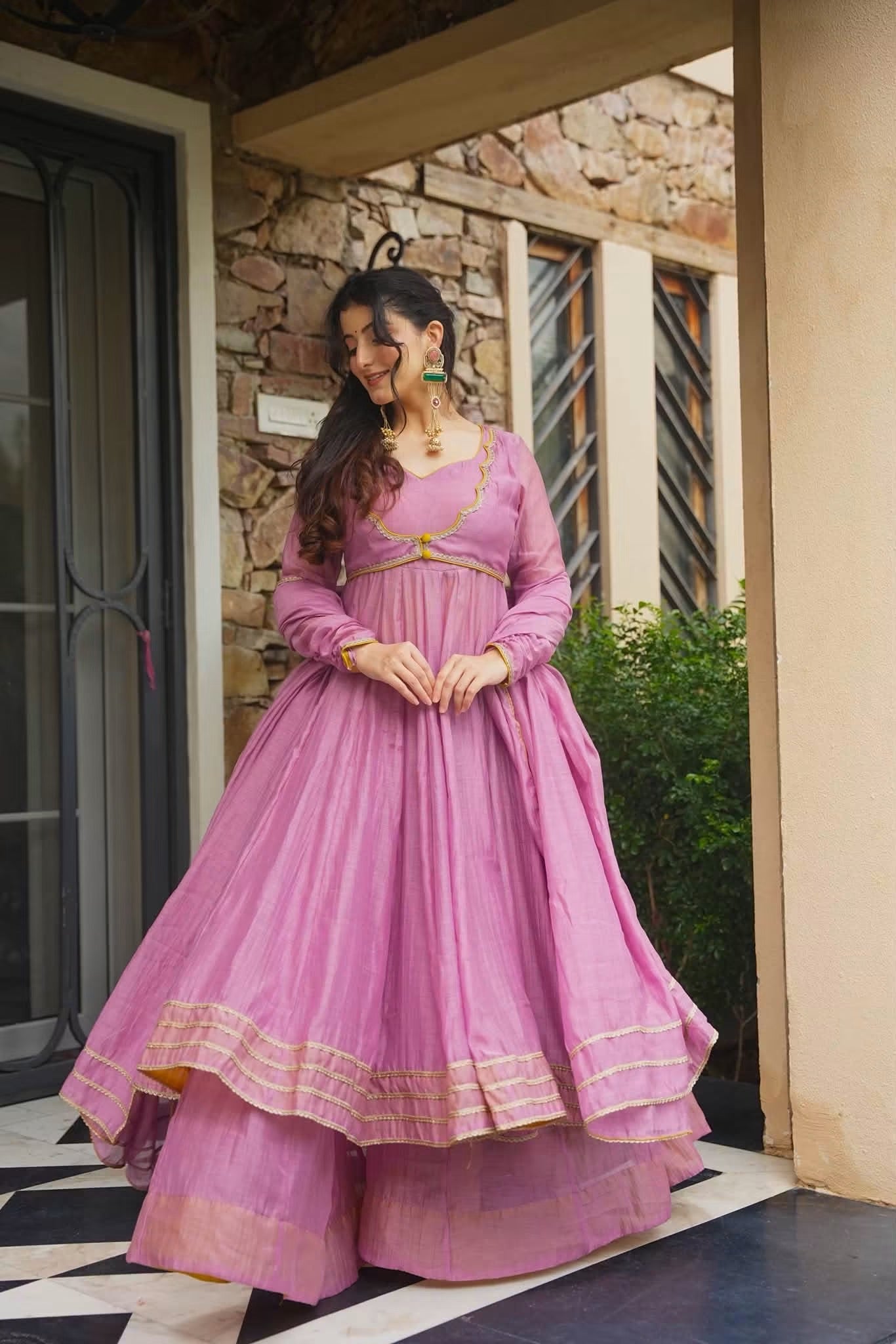 Qaireena Chanderi Anarkali Suit Set