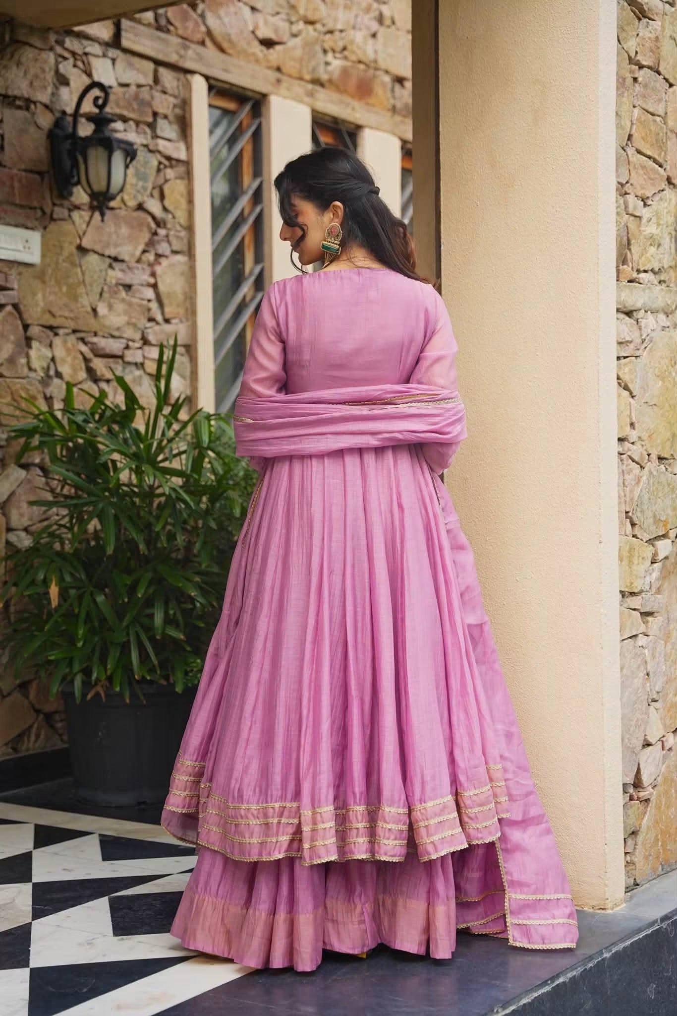 Qaireena Chanderi Anarkali Suit Set