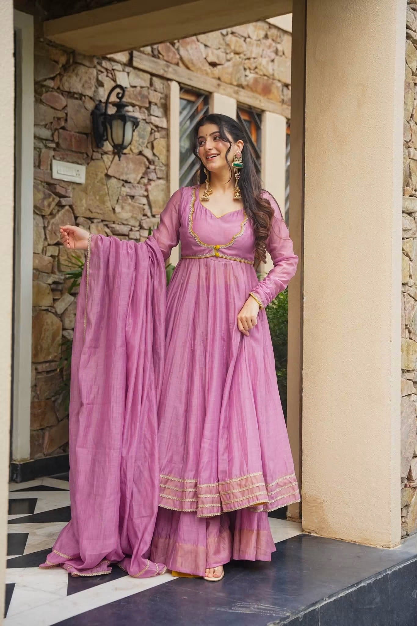 Qaireena Chanderi Anarkali Suit Set