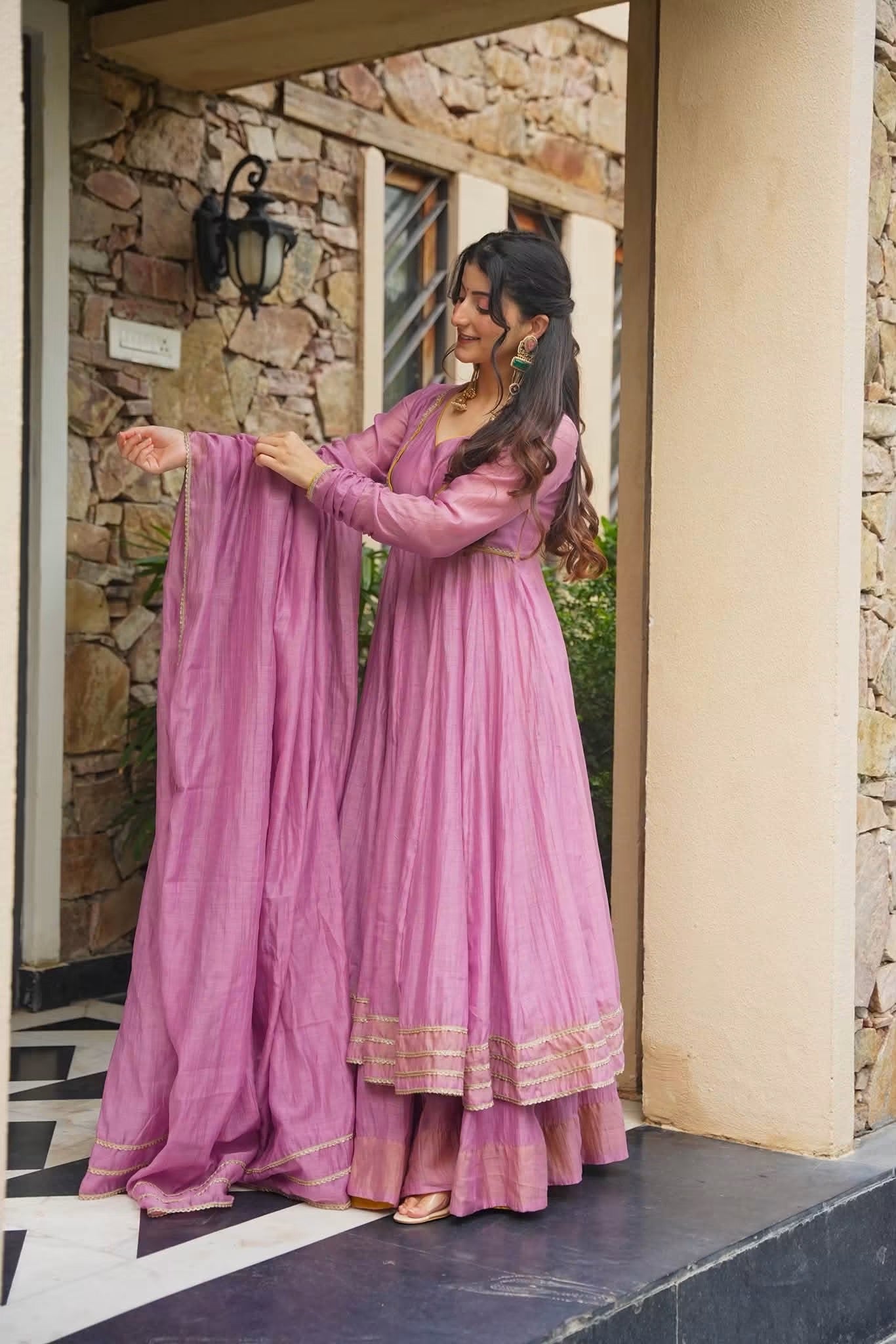 Qaireena Chanderi Anarkali Suit Set