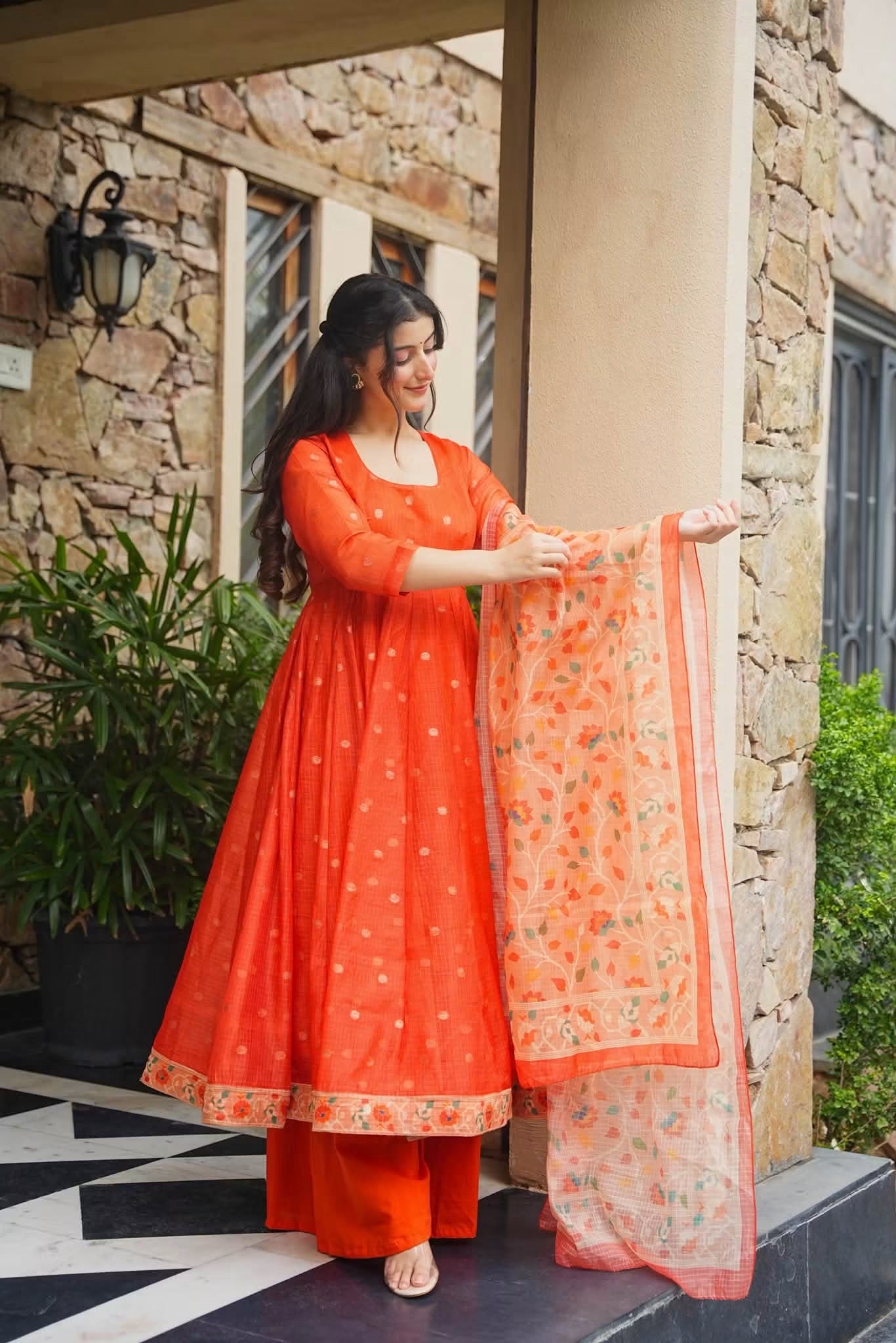 Alesha Kota Doria Anarkali Suit Set