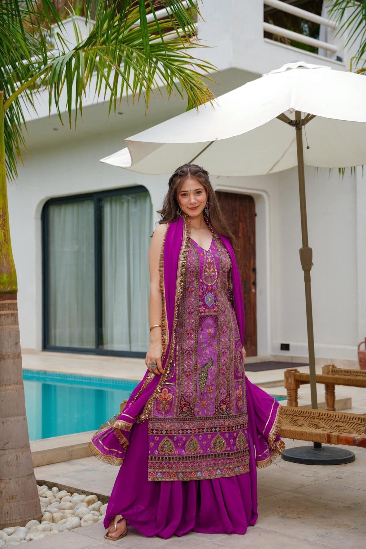 Isabella purple heavy embroidered suit