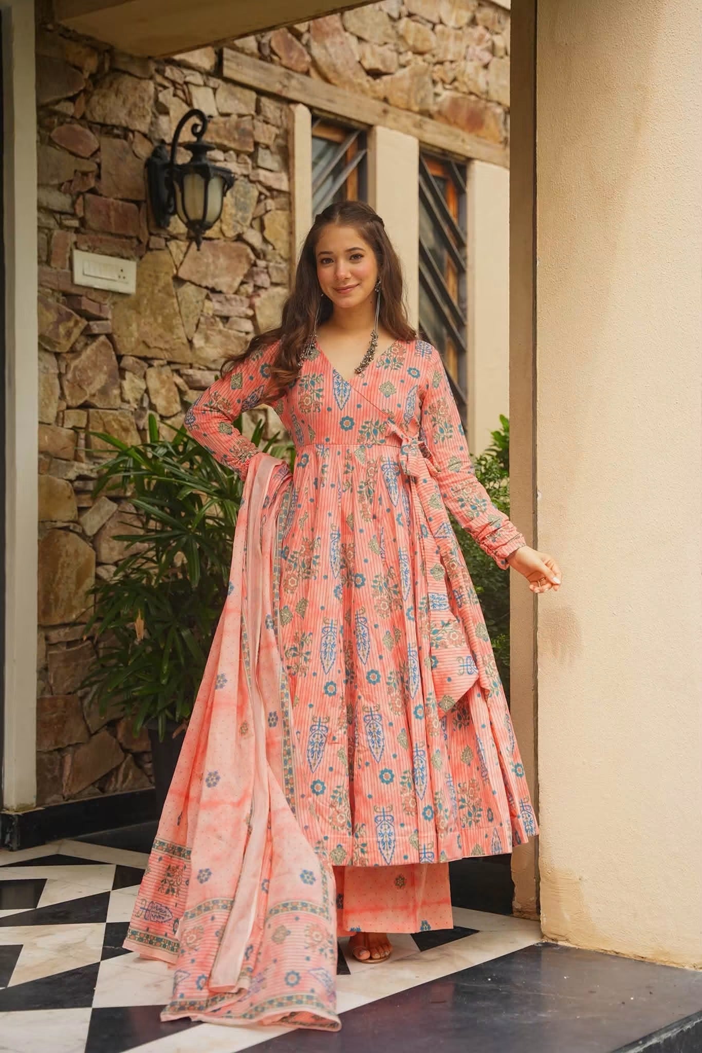 Aavinya Angrakha Cotton Anarkali Suit Set