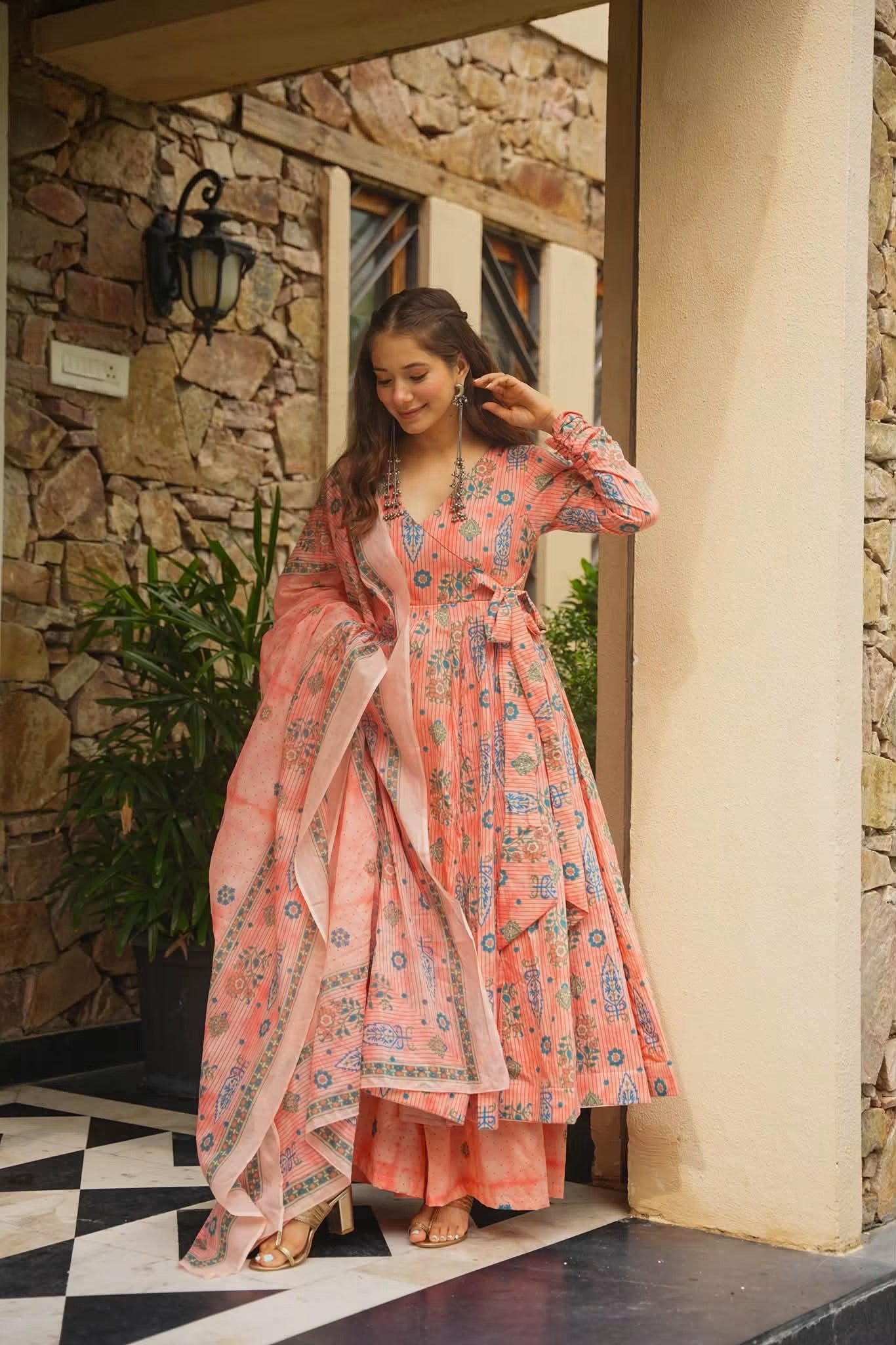 Aavinya Angrakha Cotton Anarkali Suit Set