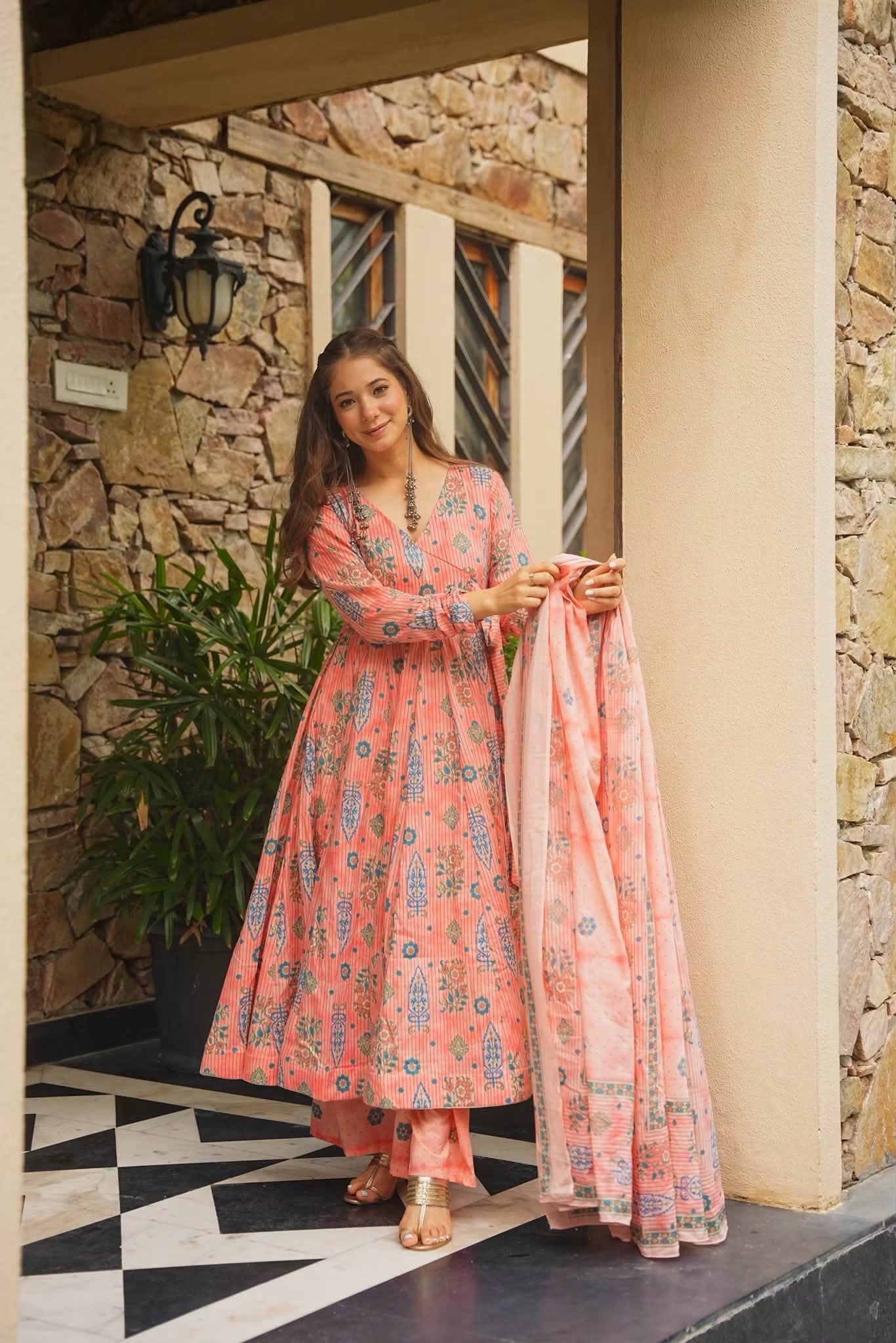 Aavinya Angrakha Cotton Anarkali Suit Set