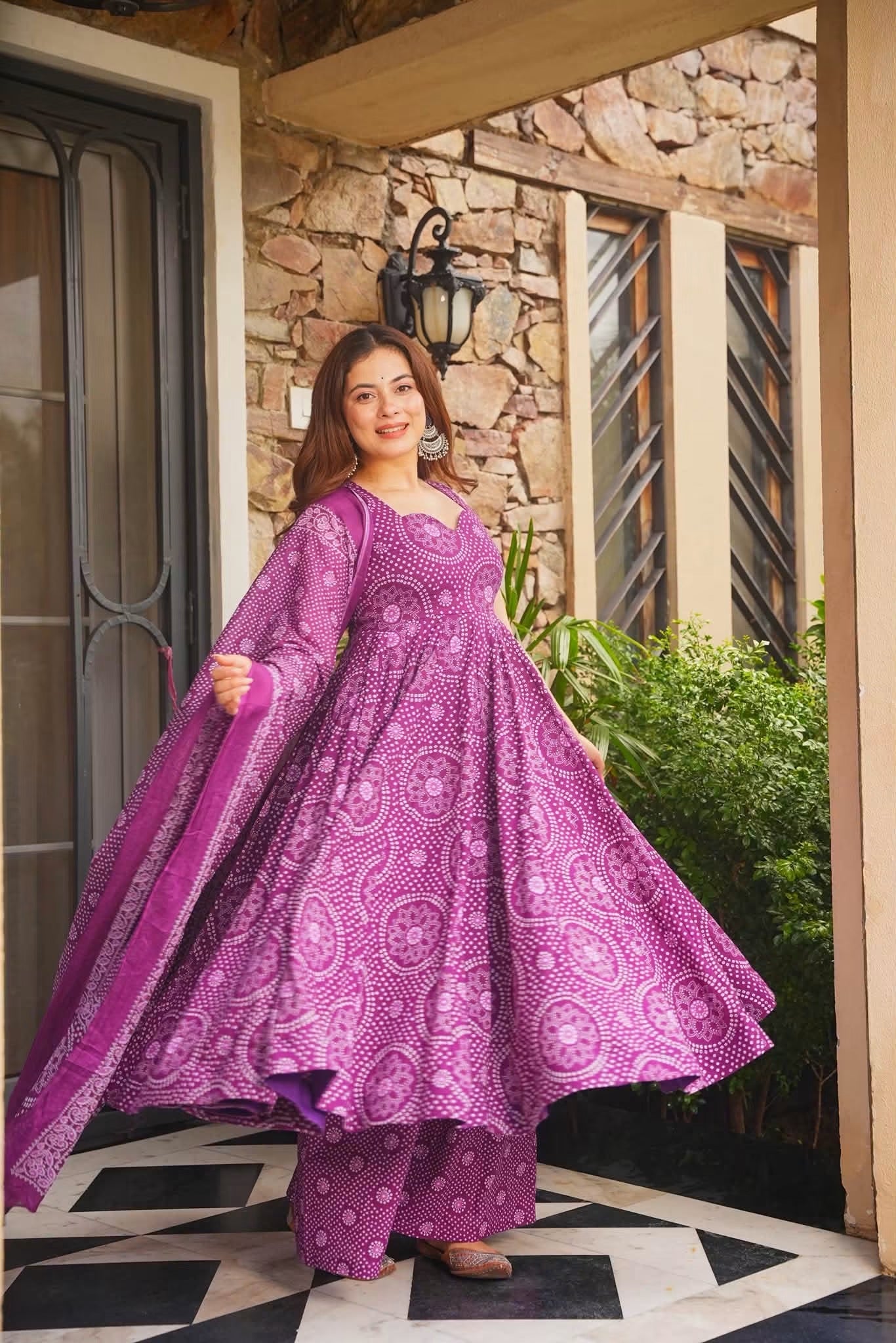 Dhara Bandhani Sleeveless Cotton Suit Set
