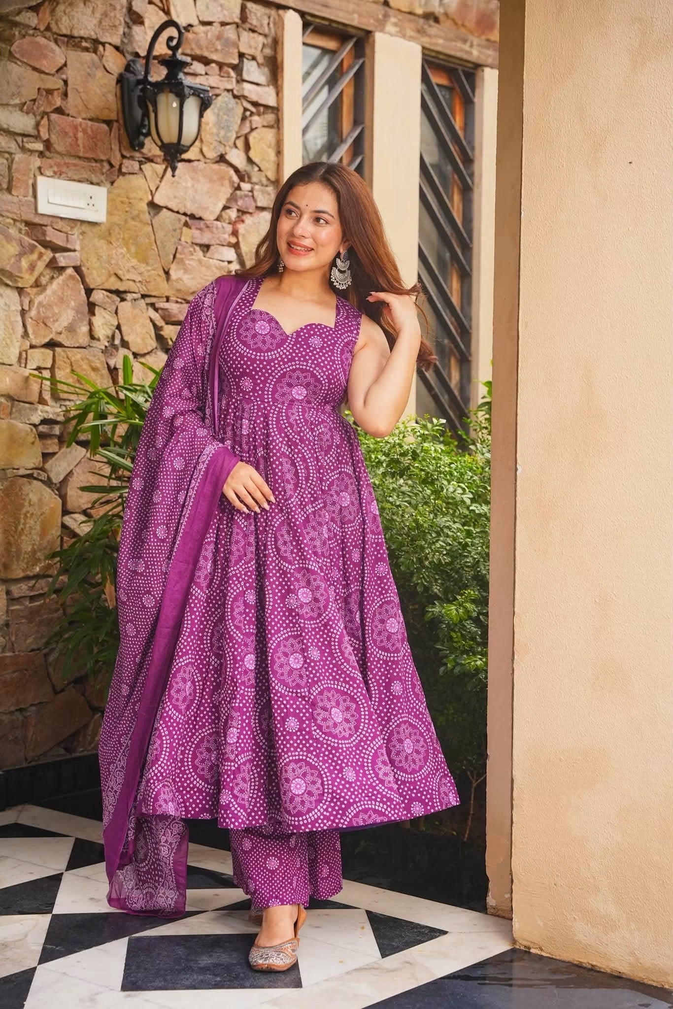 Dhara Bandhani Sleeveless Cotton Suit Set