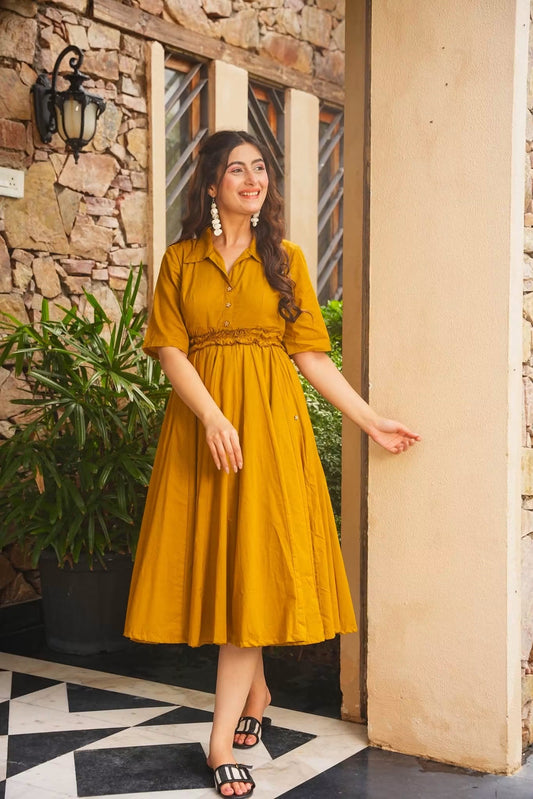 Rivelle Musturd Cotton Dress