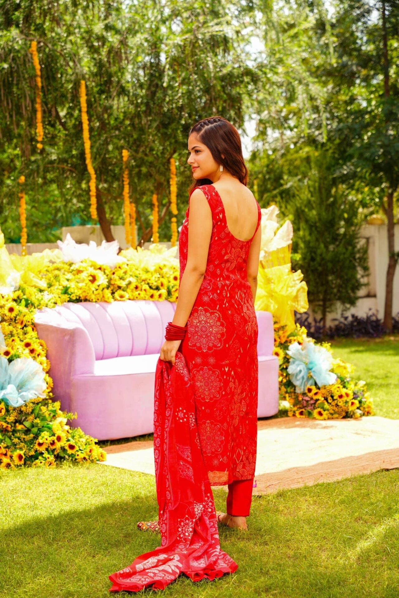 GULES RED STRAIGHT KURTA SET