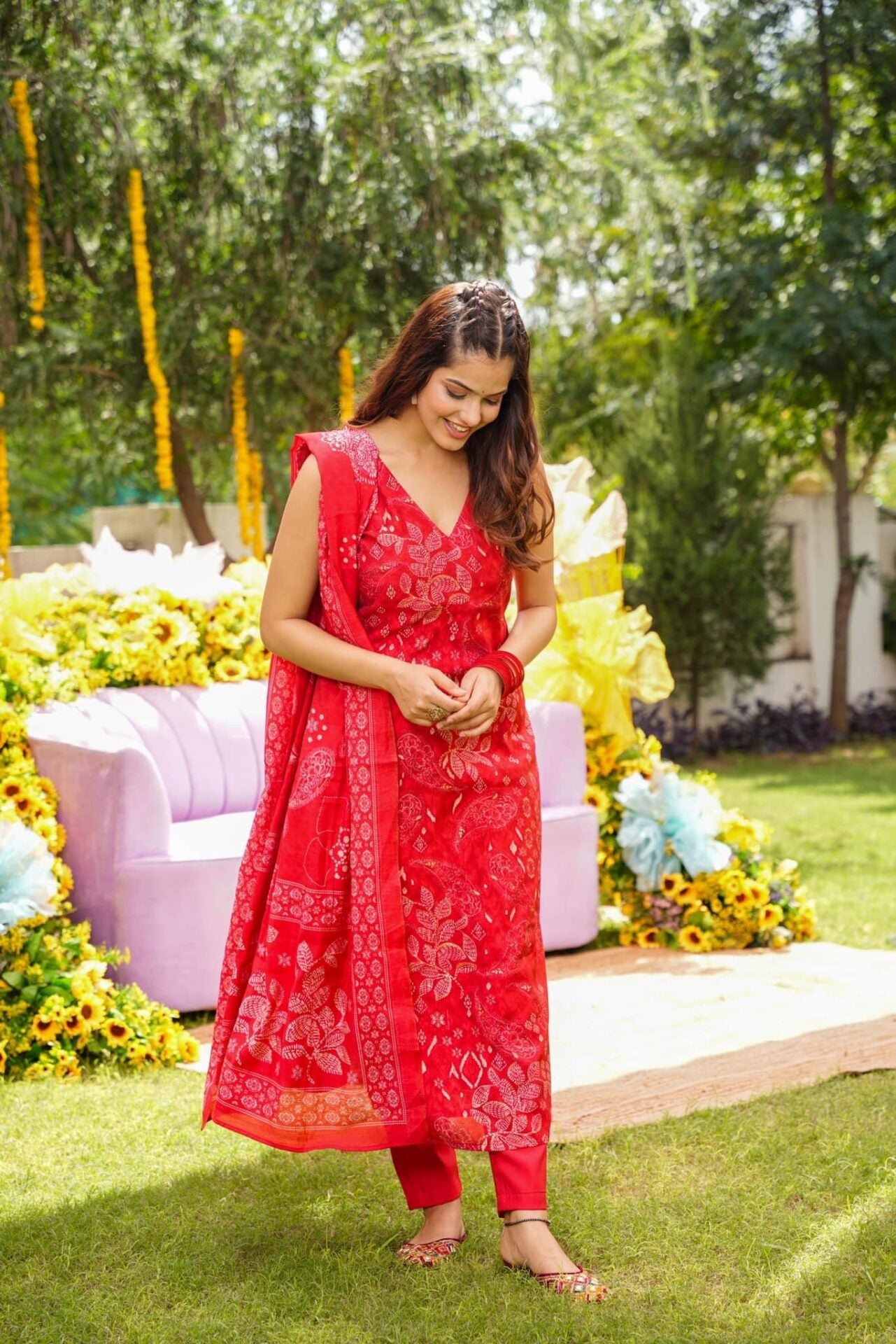 GULES RED STRAIGHT KURTA SET