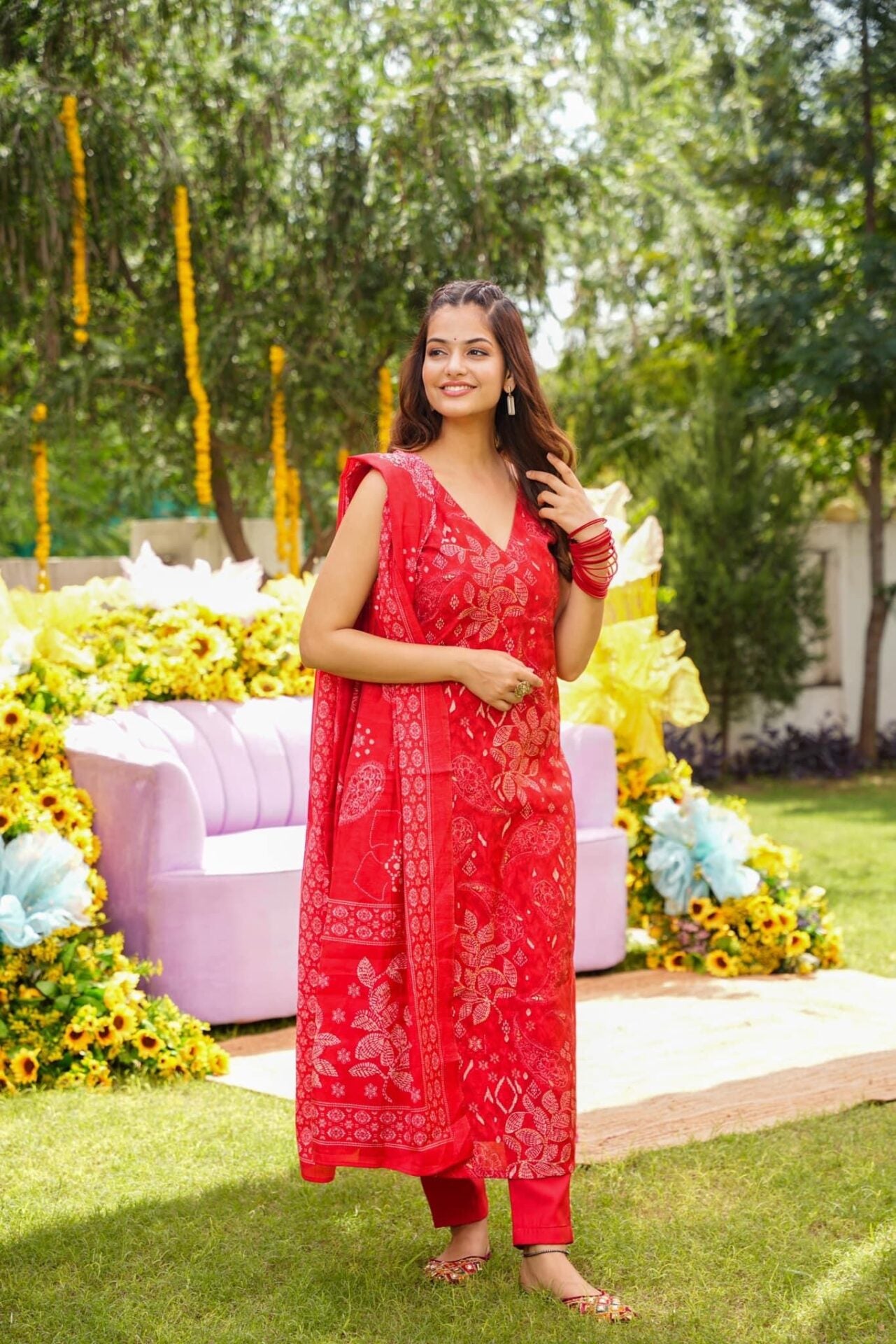 GULES RED STRAIGHT KURTA SET