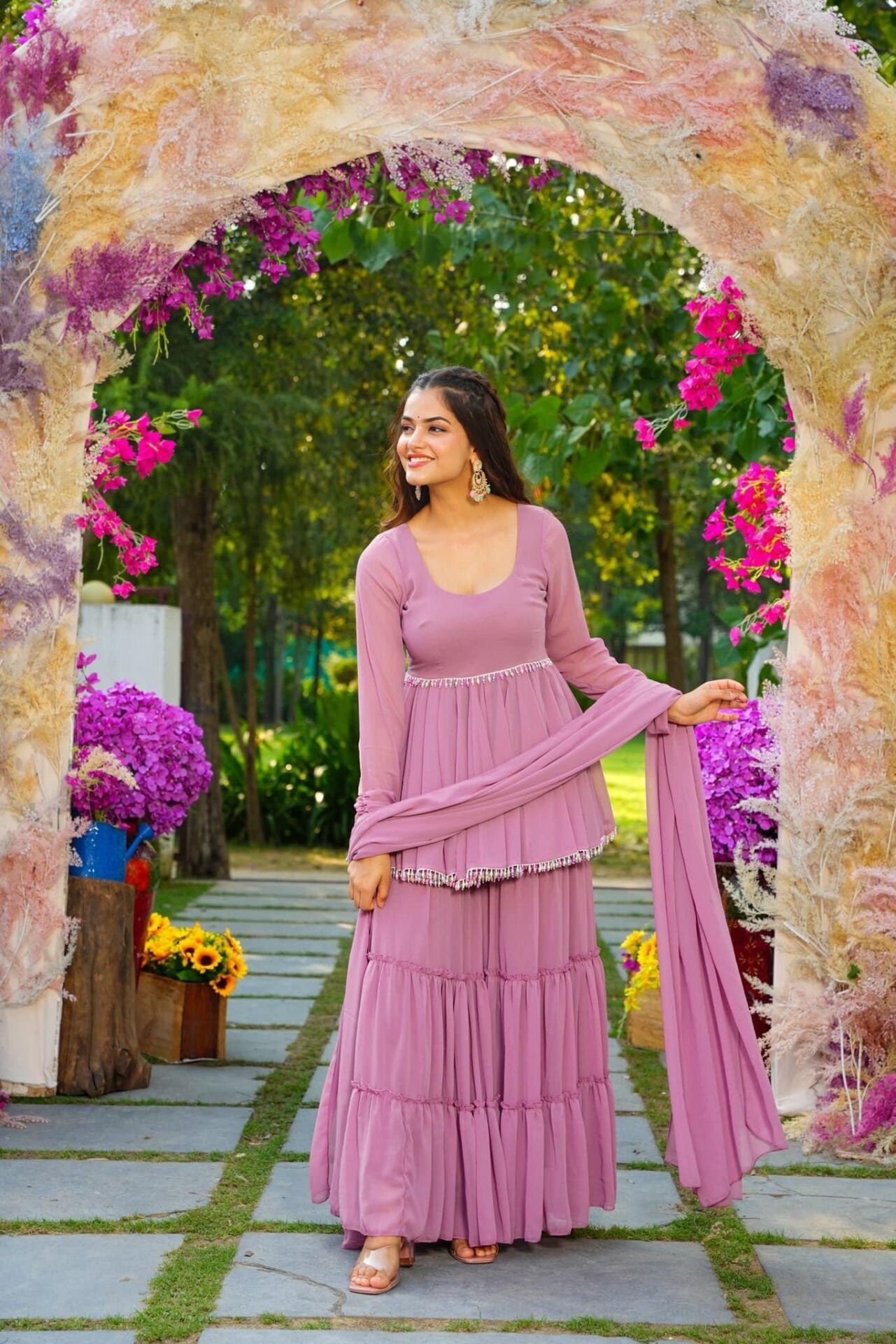 Lavender light georgette sharara set