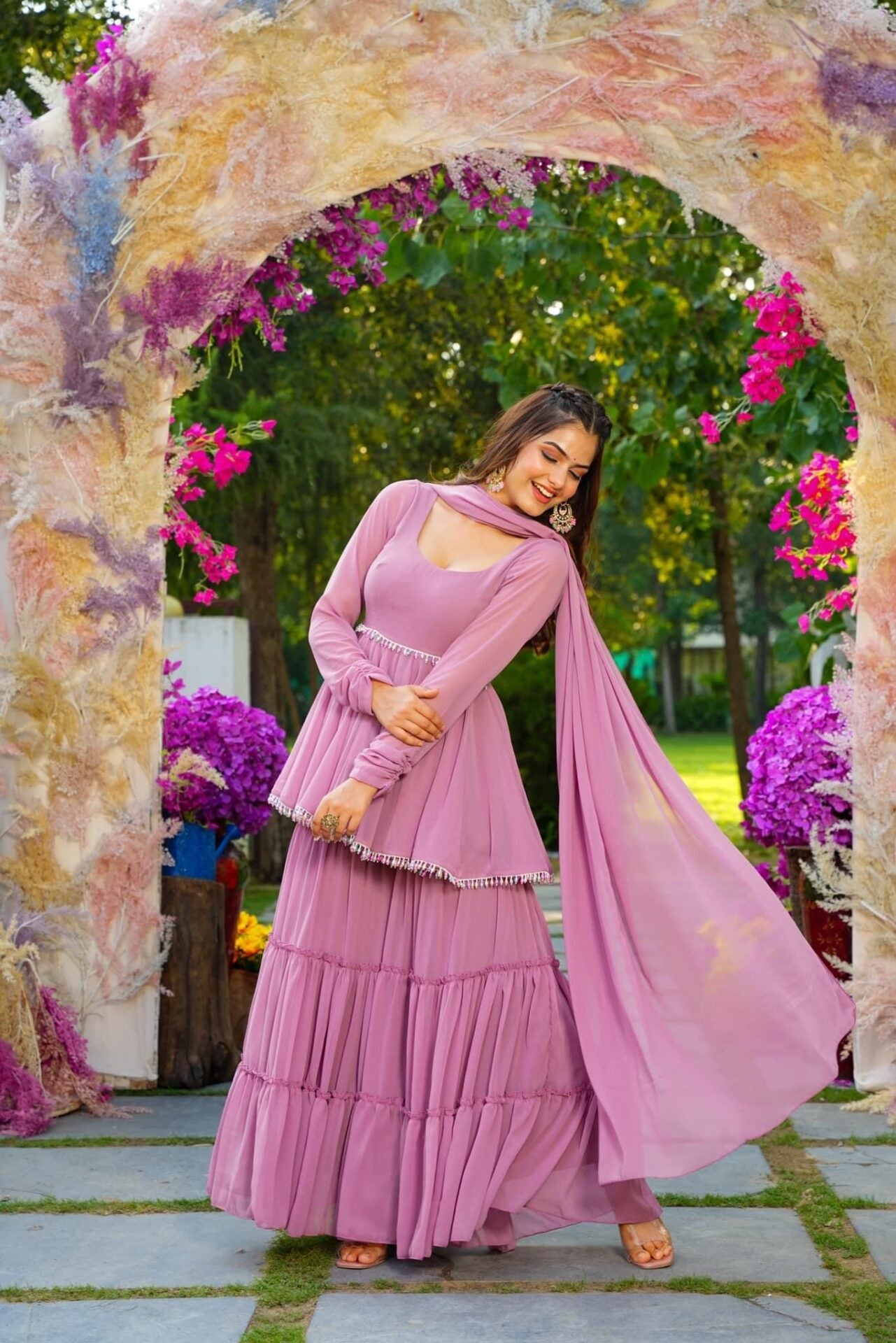 Lavender light georgette sharara set