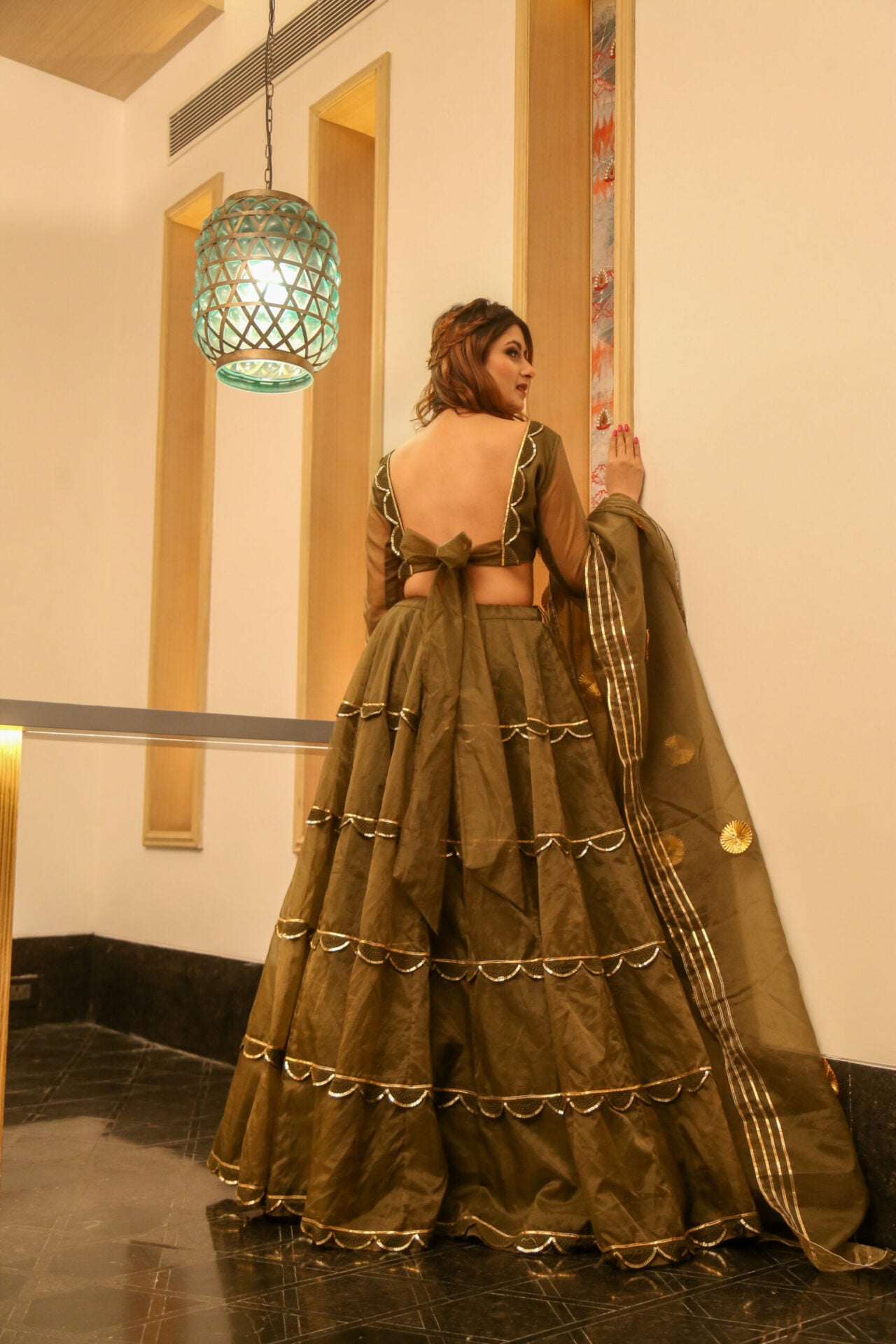 brown organza lehenga choli set