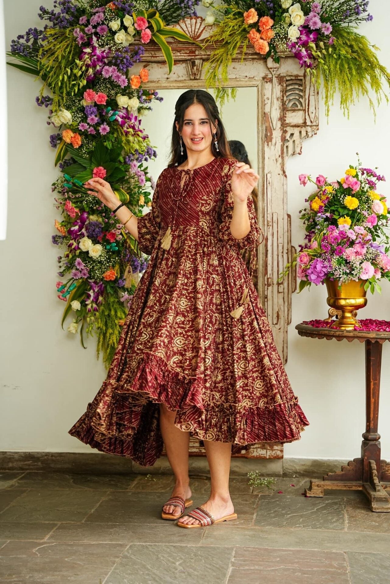 Maroon Majesty Muslin Dress