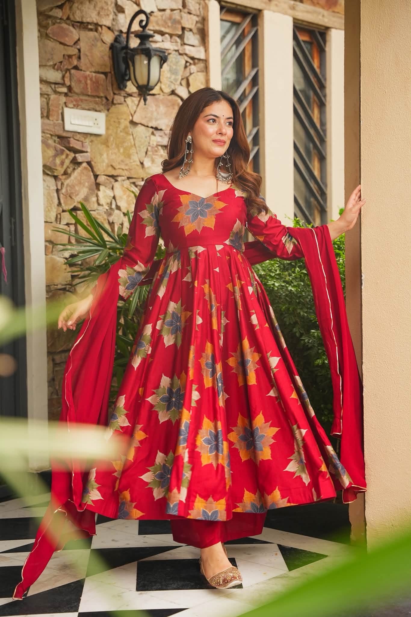 Aindri Floral Cotton Anarkali Suit Set