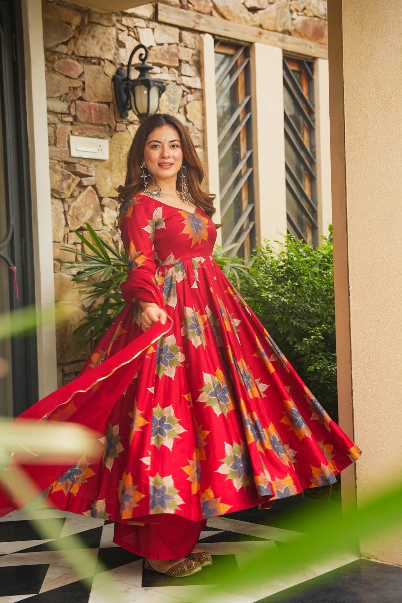Aindri Floral Cotton Anarkali Suit Set
