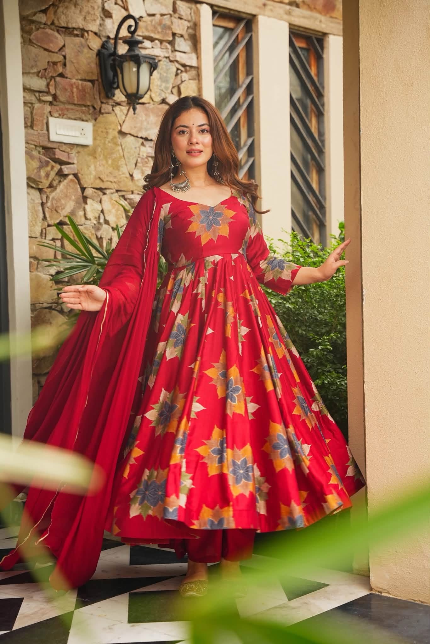 Aindri Floral Cotton Anarkali Suit Set