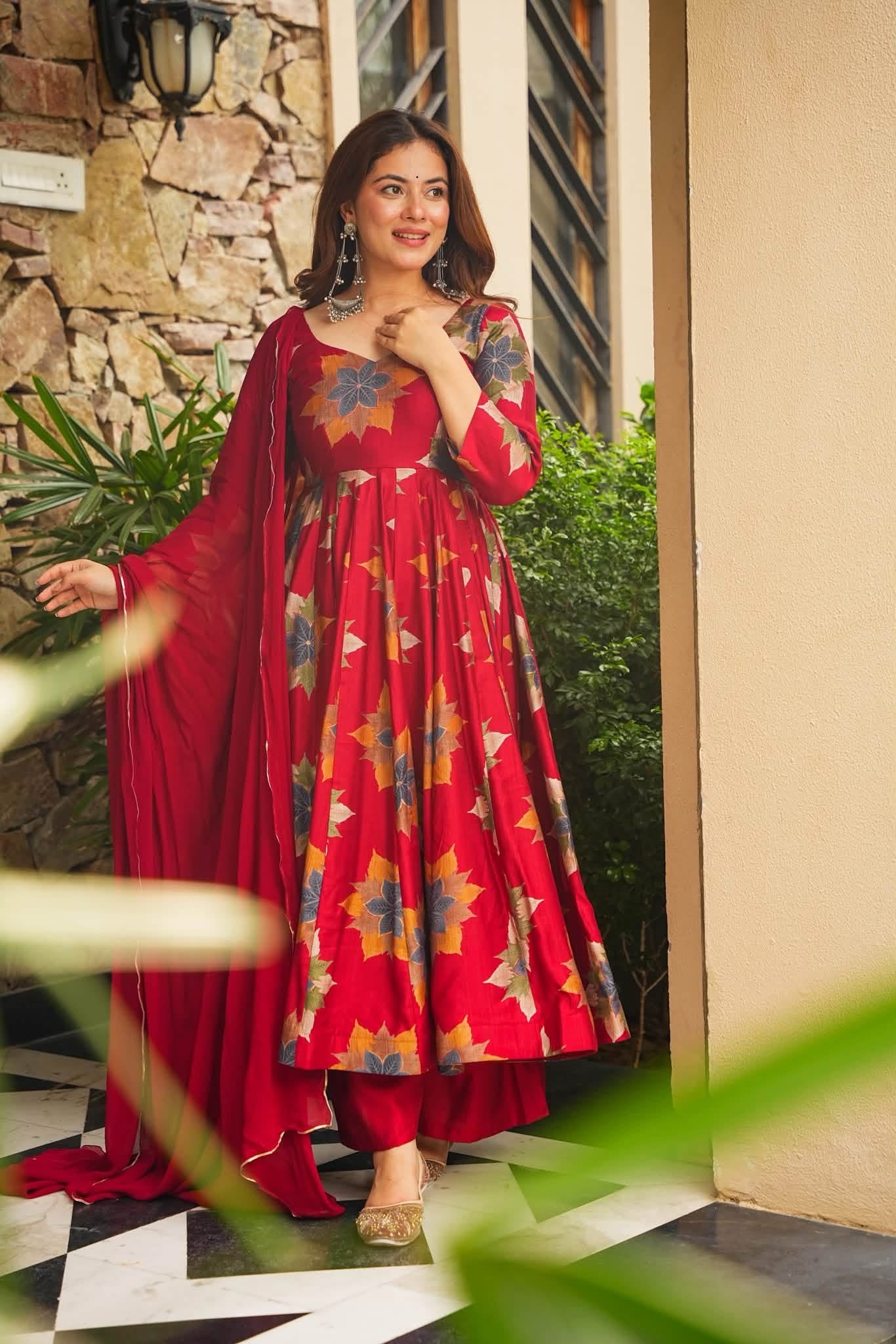 Aindri Floral Cotton Anarkali Suit Set