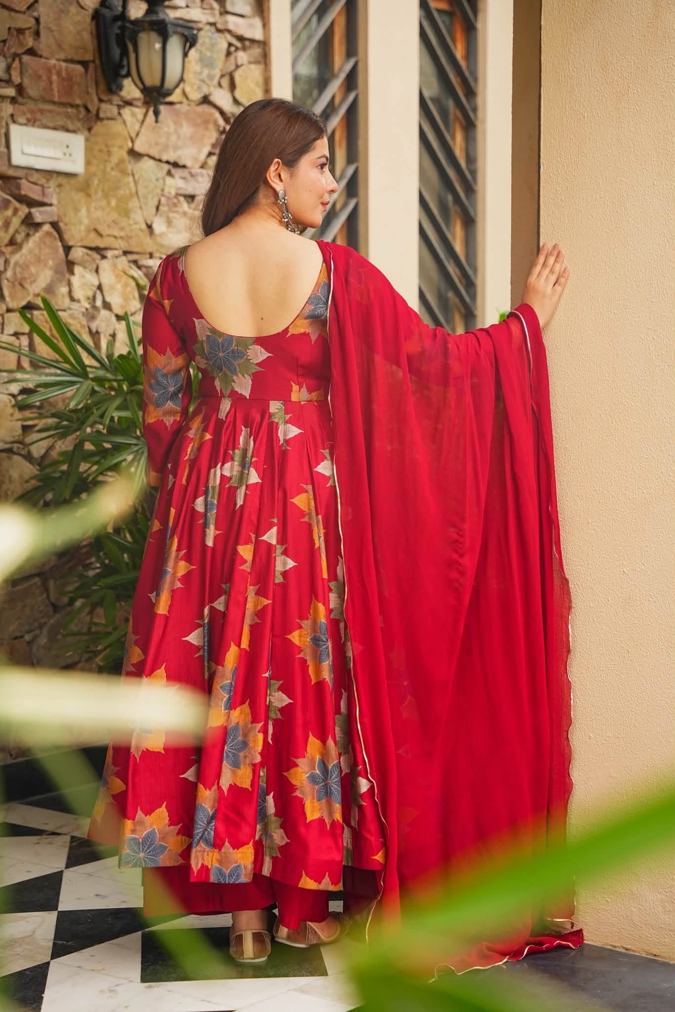 Aindri Floral Cotton Anarkali Suit Set