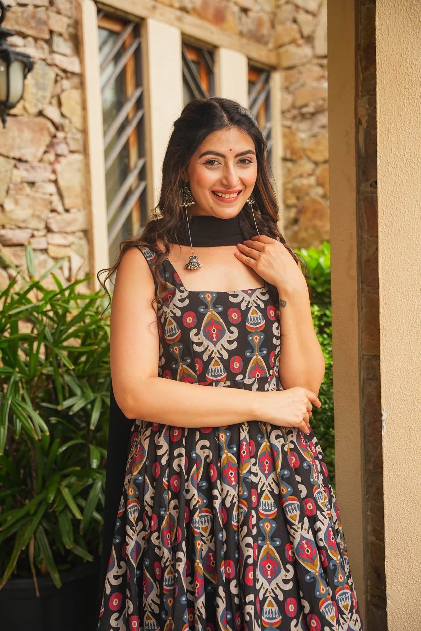 Nishitha Black Cotton Anarkali Suit Set