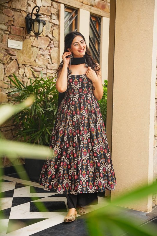 Nishitha Black Cotton Anarkali Suit Set