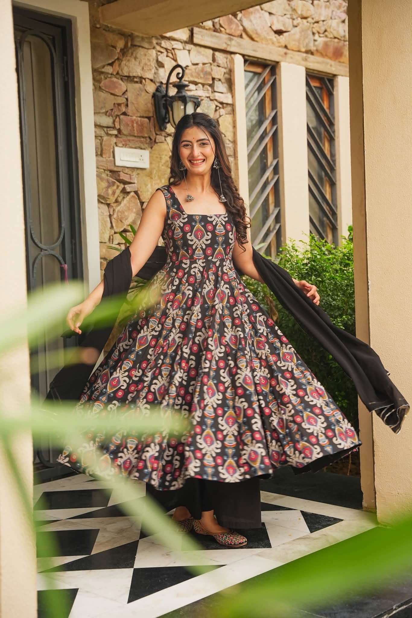 Nishitha Black Cotton Anarkali Suit Set
