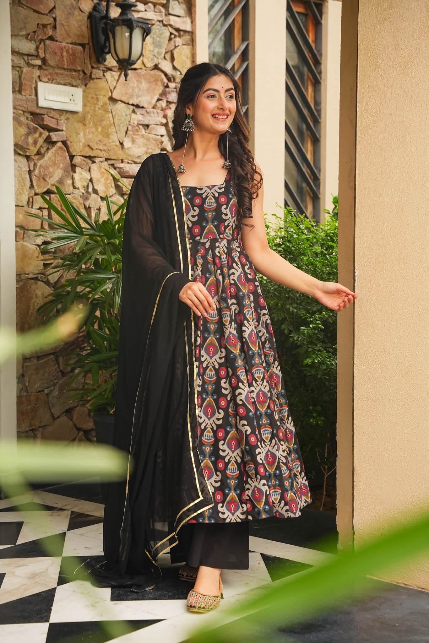 Nishitha Black Cotton Anarkali Suit Set