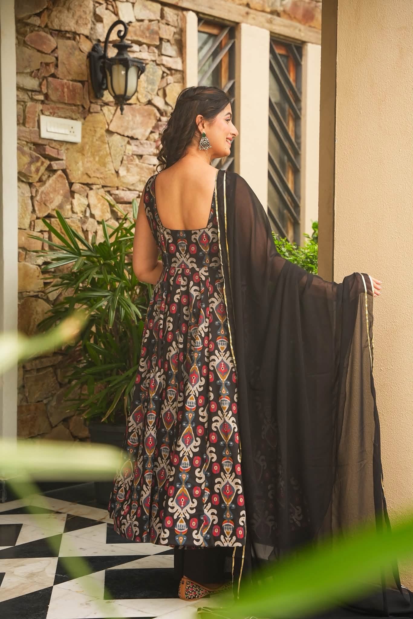 Nishitha Black Cotton Anarkali Suit Set