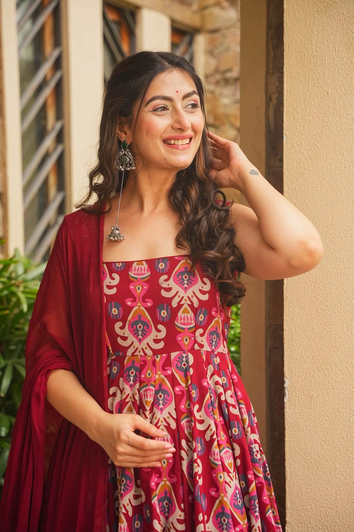 Ragini Roop Red Cotton Anarkali Suit Set