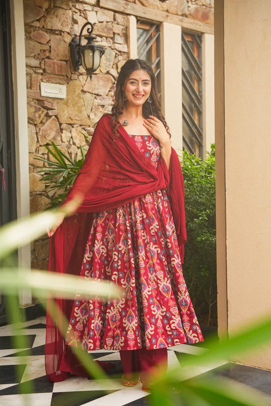Ragini Roop Red Cotton Anarkali Suit Set