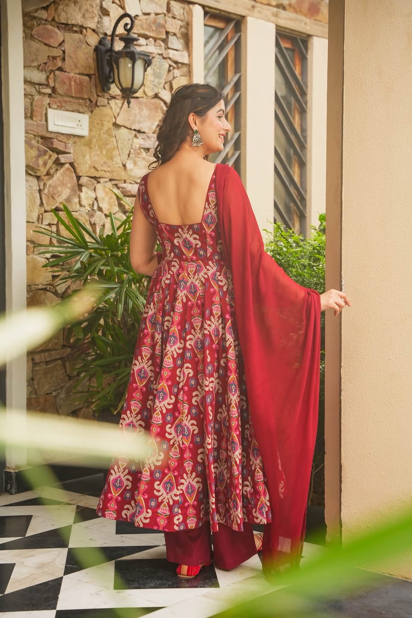 Ragini Roop Red Cotton Anarkali Suit Set