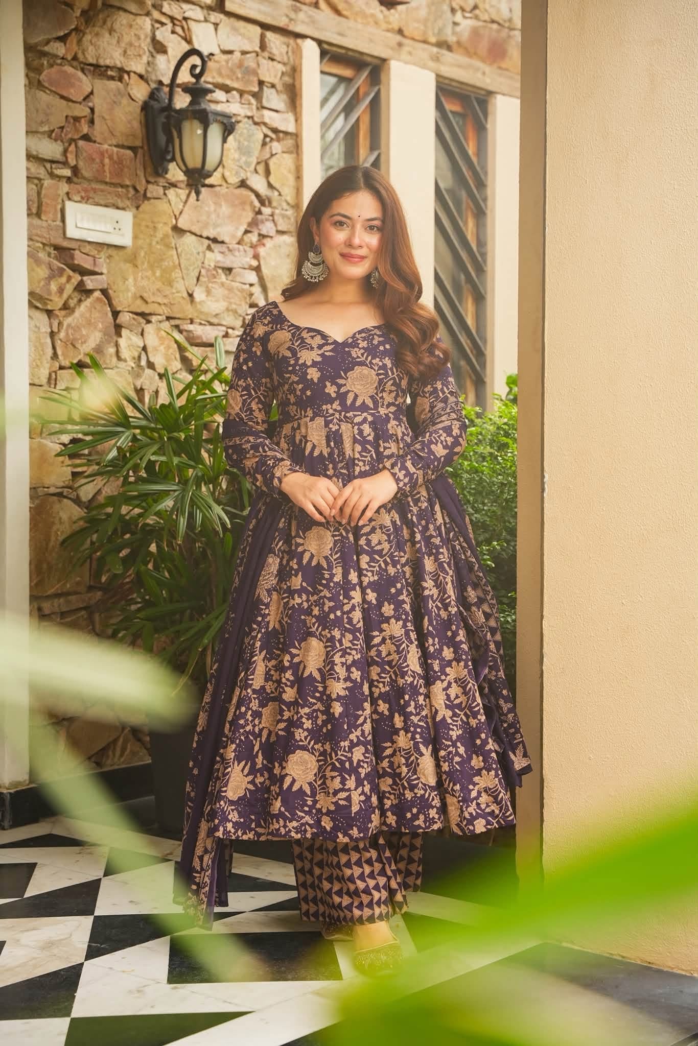Afsara Purple Cotton Anarkali Suit Set