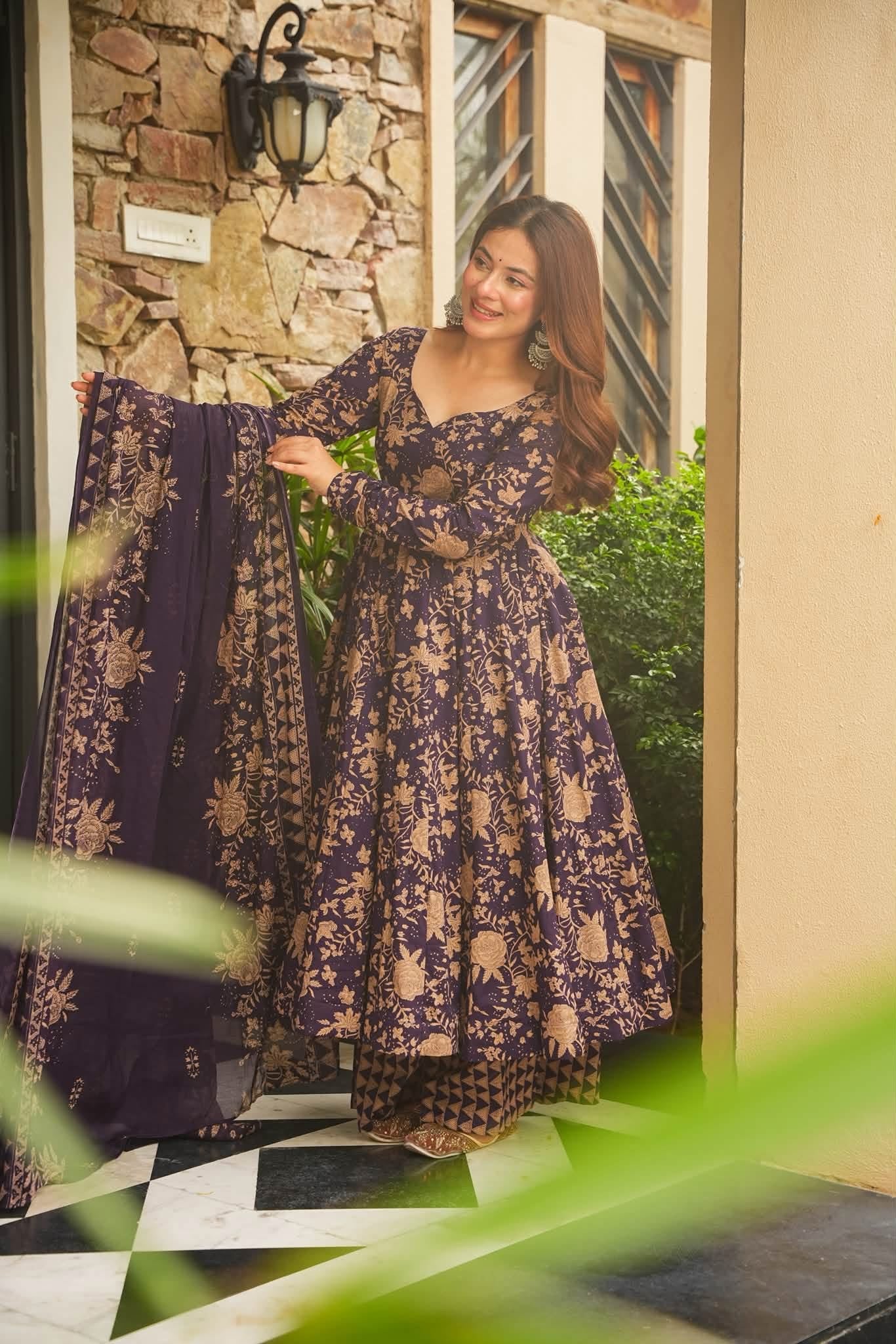 Afsara Purple Cotton Anarkali Suit Set